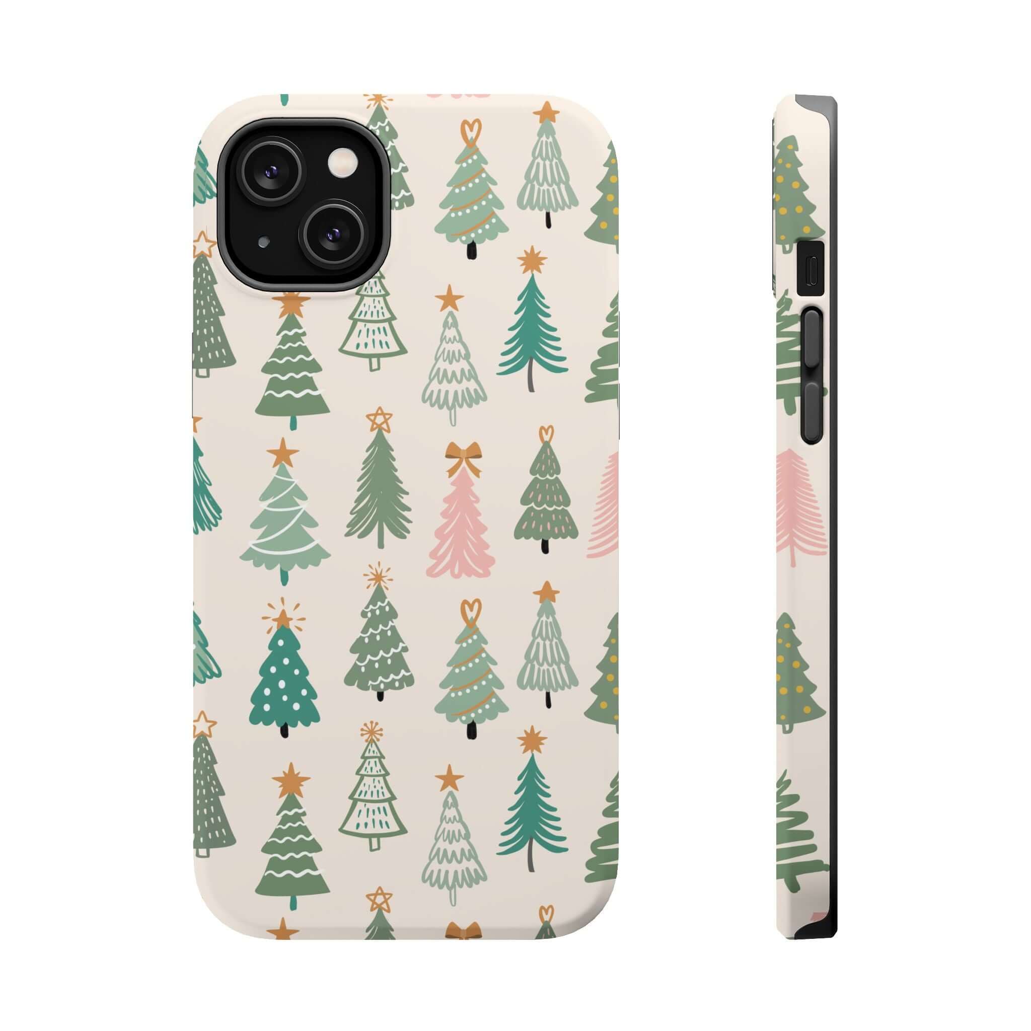 Festive O Christmas Tree MagSafe case with colorful Xmas tree design, perfect holiday phone cover with MagSafe technology.