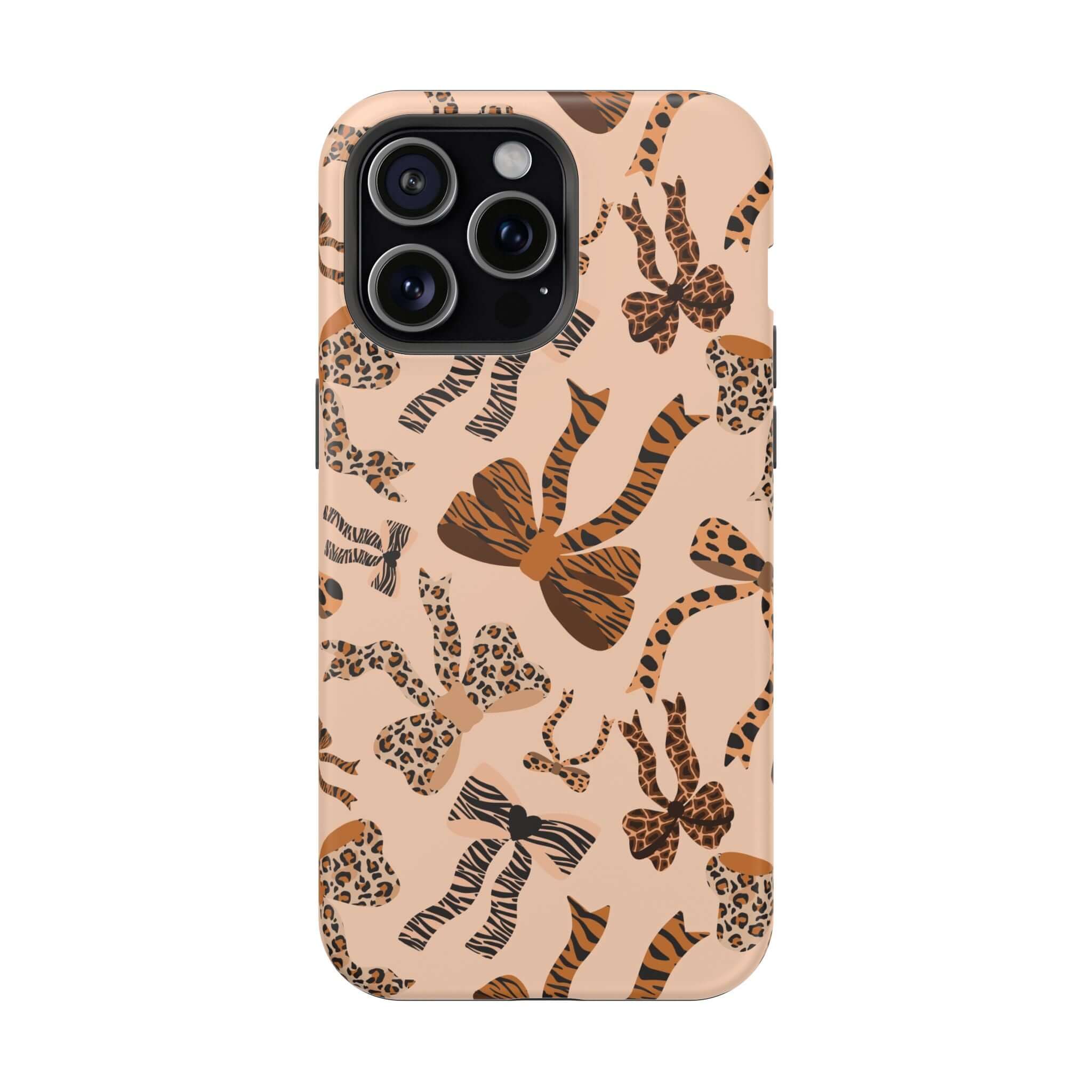 Safari Coquette colorful iPhone case with cute leopard pattern bows design, perfect for a playful and stylish look