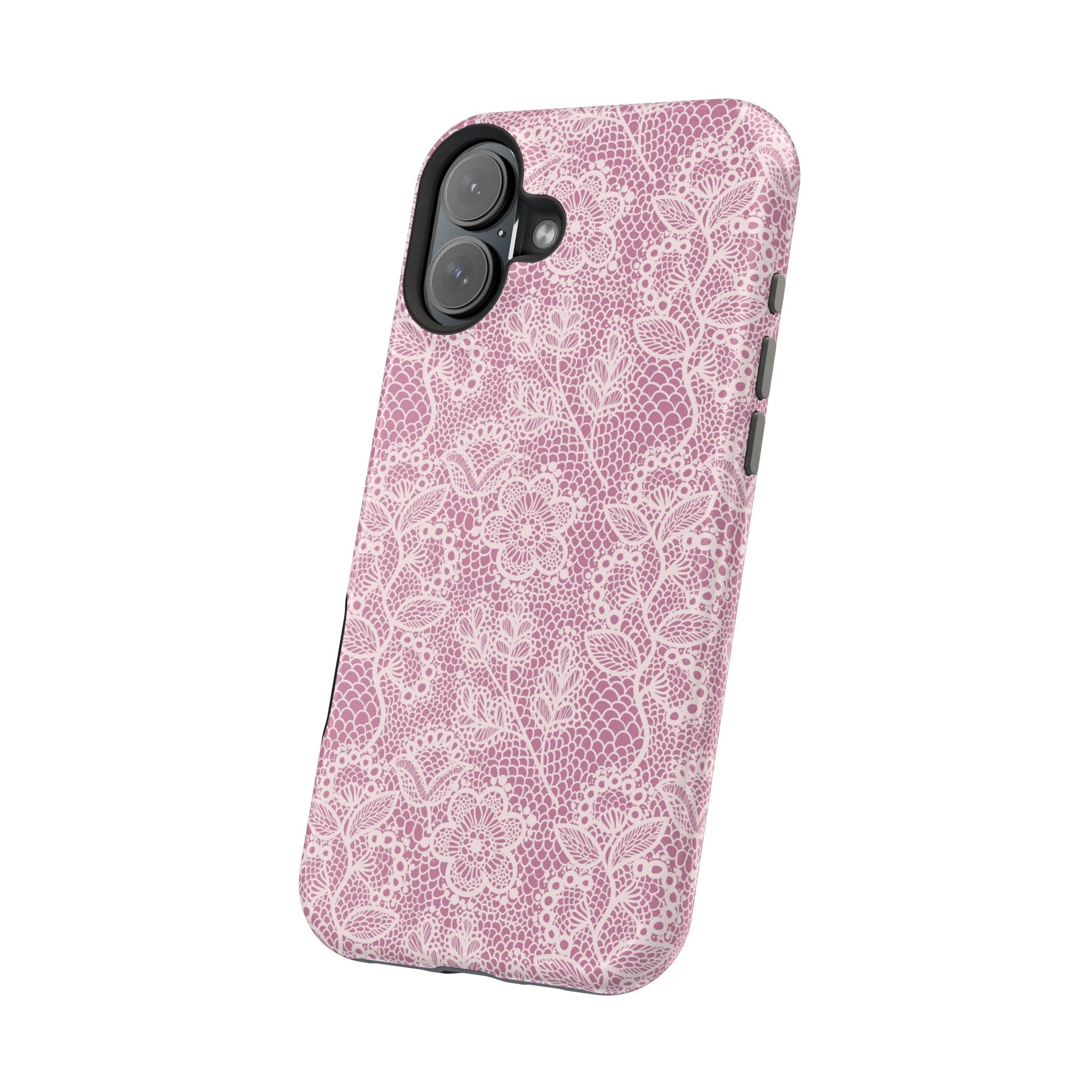 Pink Lace MagSafe iPhone case with floral design, perfect cute phone cover adding country charm and protection.