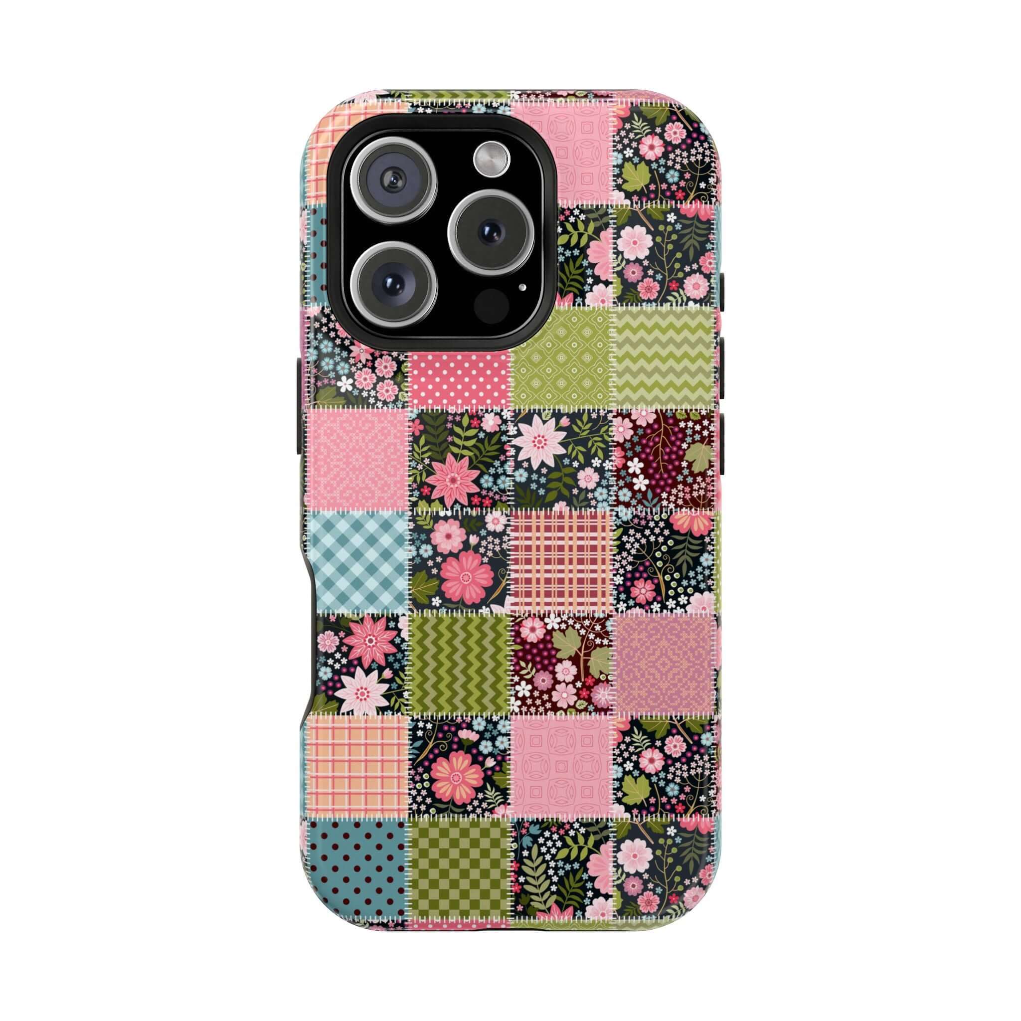 Wildflower patchwork MagSafe iPhone case, cute floral phone cover for free spirits.