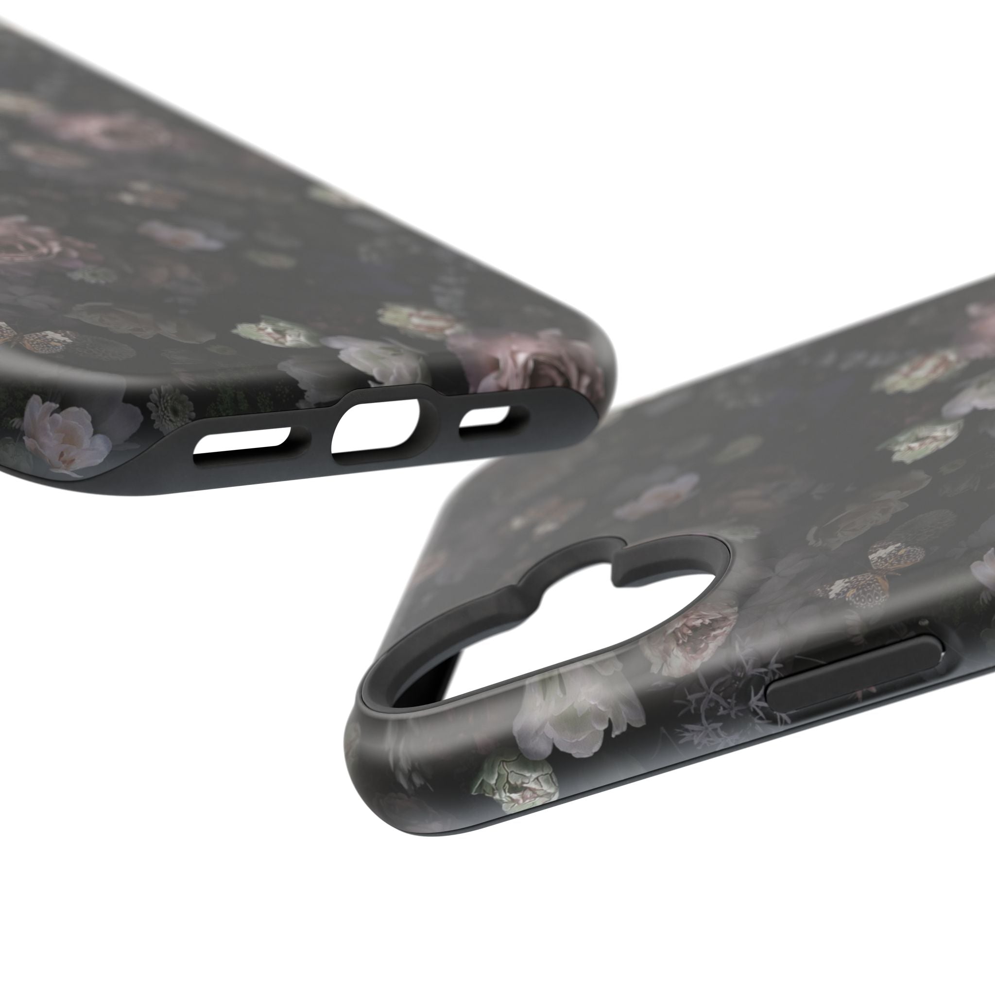 Midnight Curse Black Floral MagSafe iPhone Case with dark roses design, showcasing a stylish and cute phone cover.