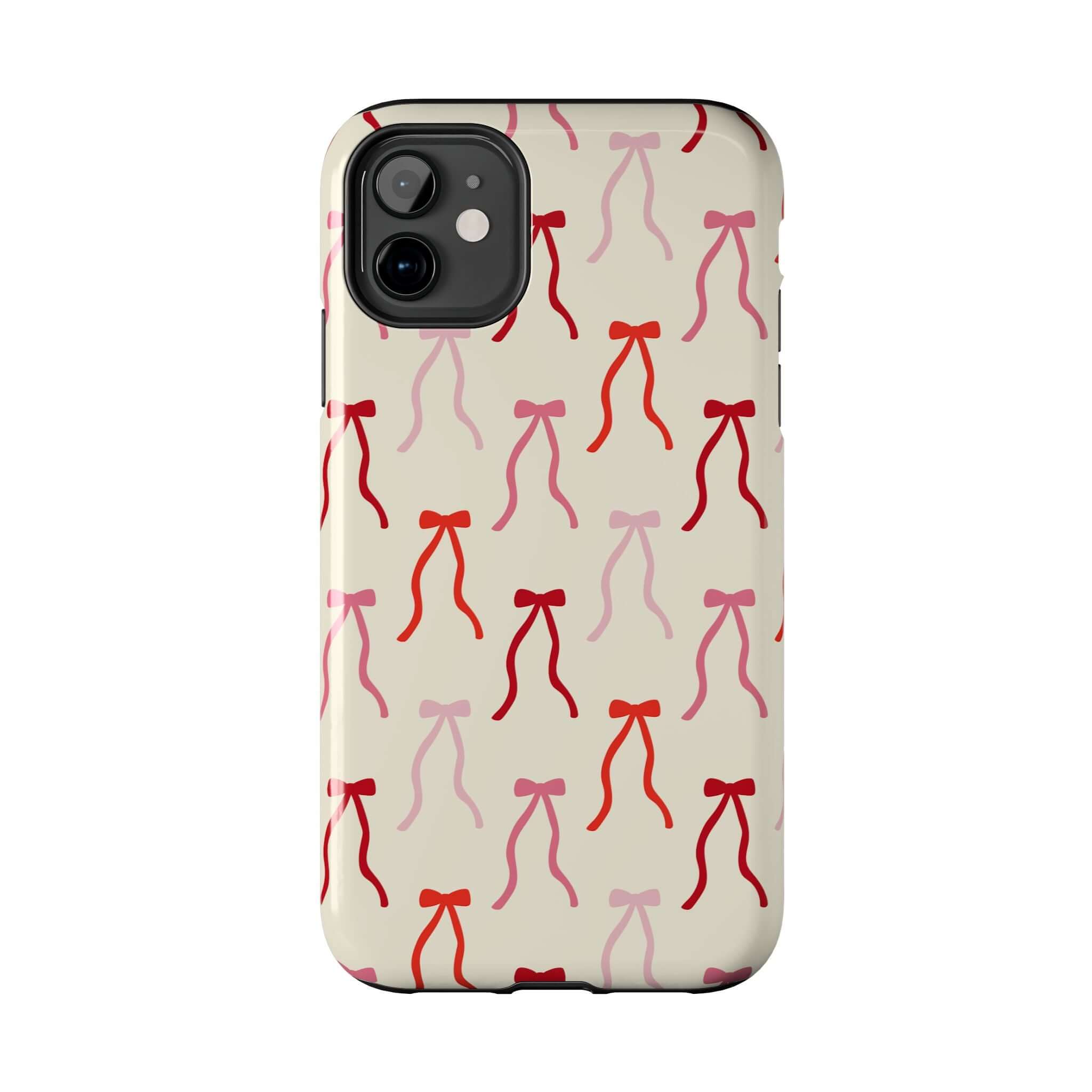 Beige Coquette Phone Case with Red Bows for iPhone 16 - Cute Design