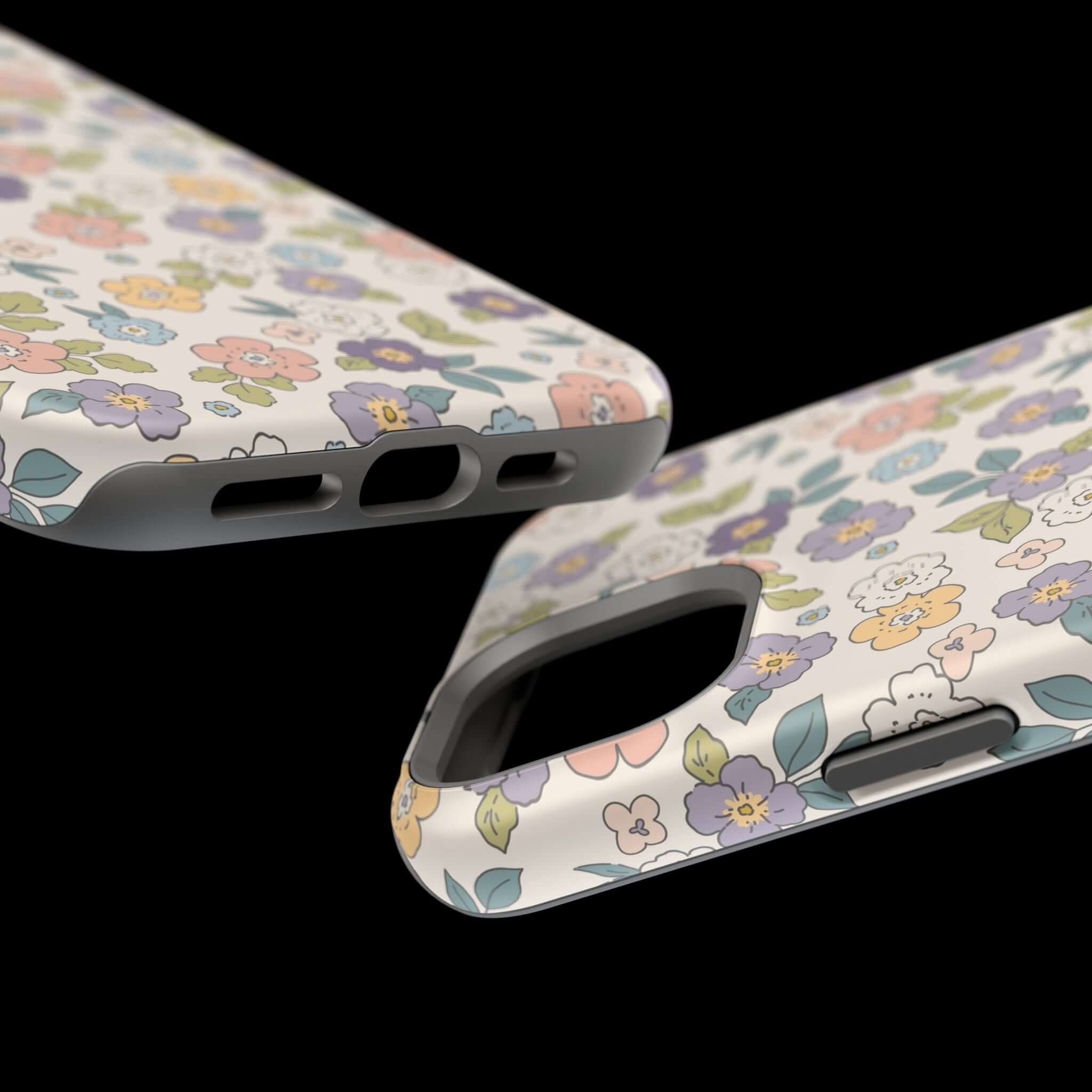 Colorful Ditsy Daisies iPhone case showcasing vibrant floral design and MagSafe compatibility, perfect for cute phone lovers.