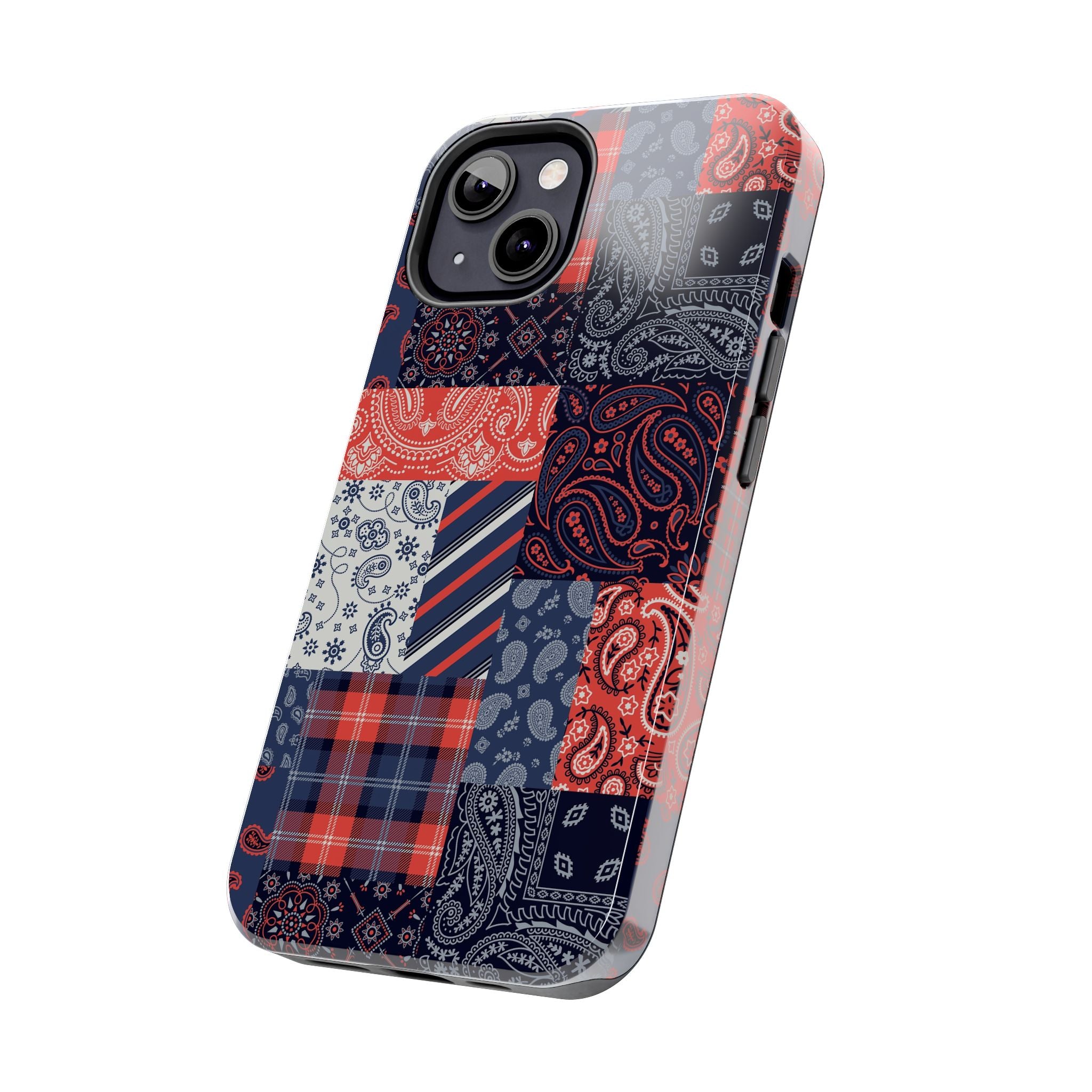 Cute bookish bandana patchwork iPhone 14 Pro case for fashion-forward men