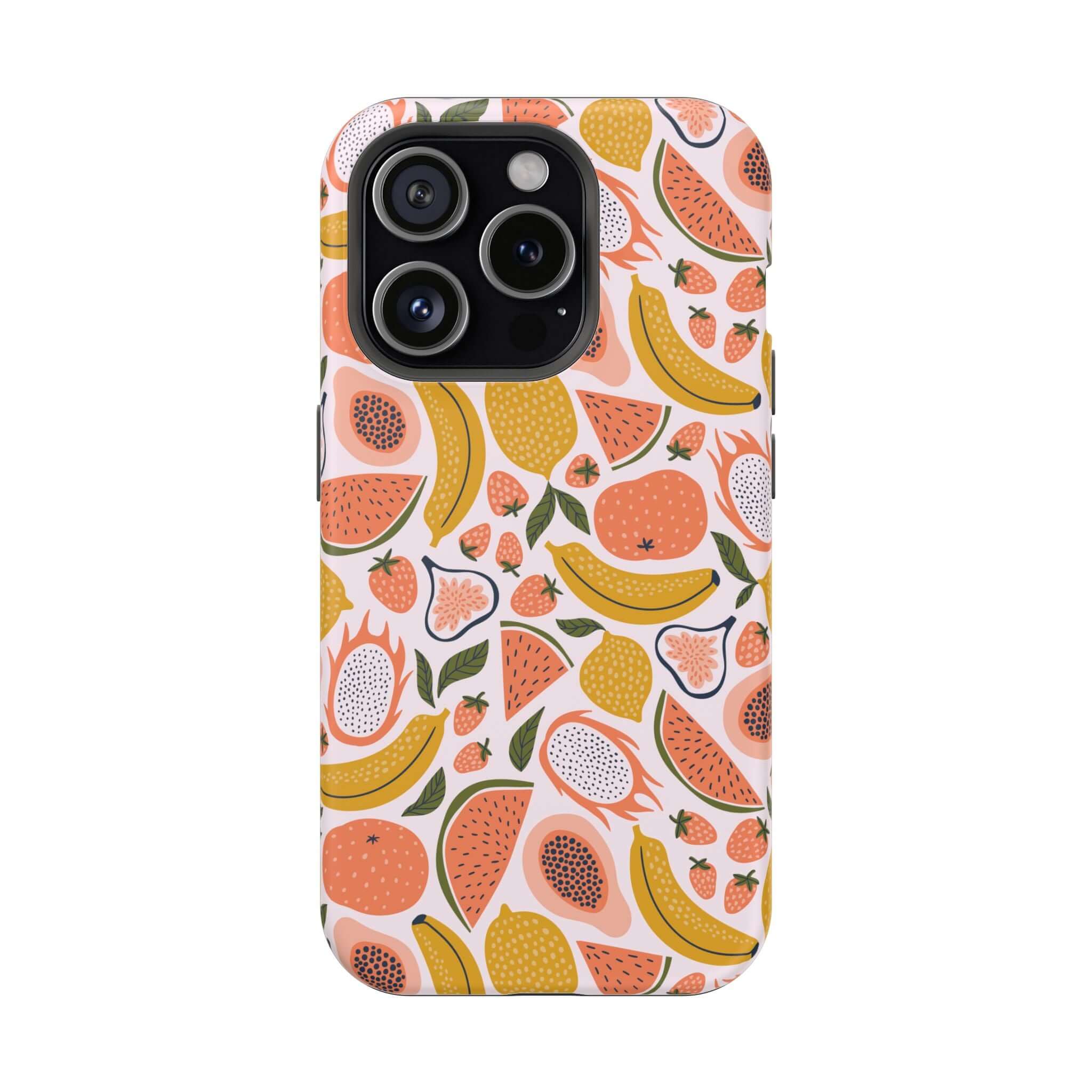 Cute iPhone 14 case with tropical fruit design and free shipping - colorful playful phone cover.