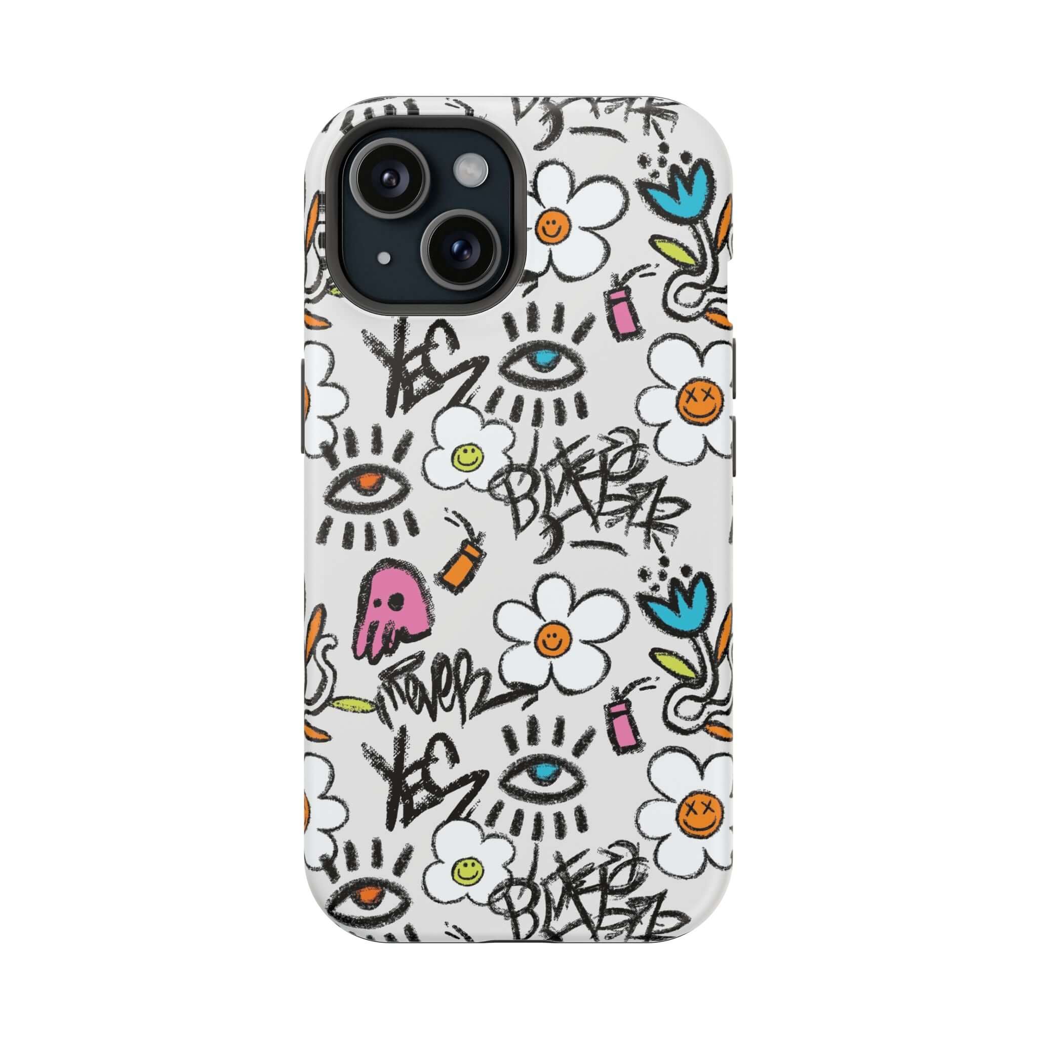 Happy Chaos Floral Graffiti Case for iPhone, colorful and cute phone cover with playful designs.