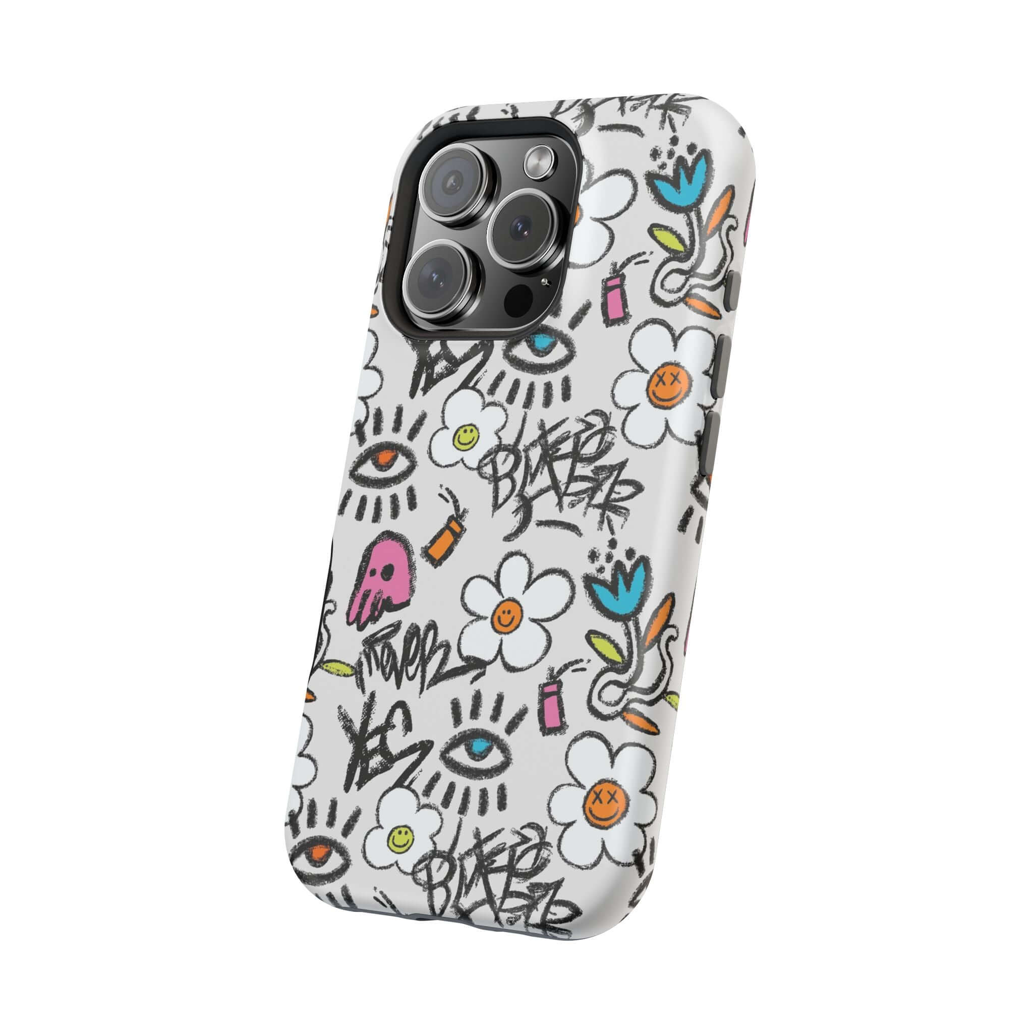 Cute Phone Cover featuring floral graffiti design for iPhone, vibrant colors and playful artwork. Perfect for making a statement!