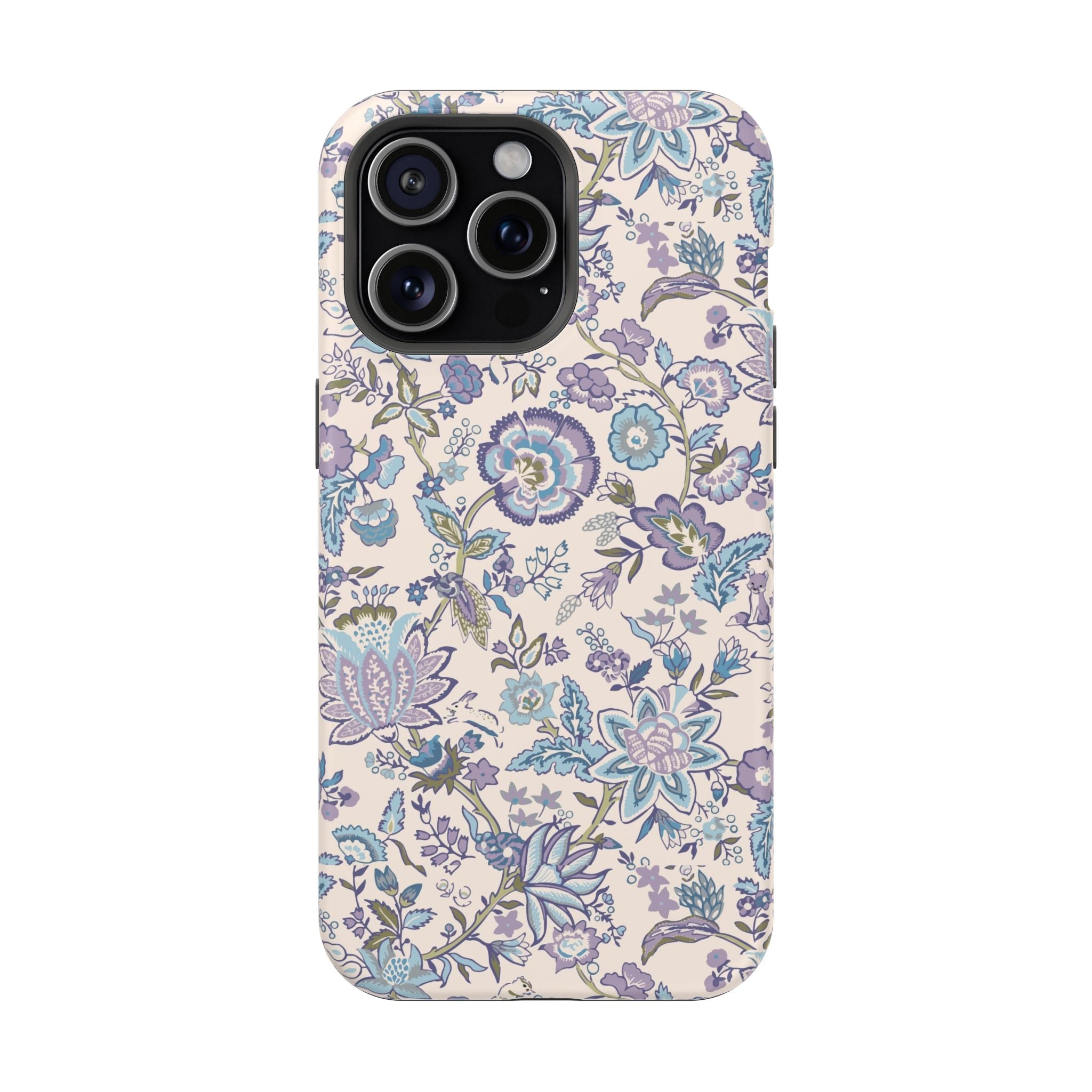 Blue CottageCore MagSafe iPhone Case with Floral Design, Cute Phone Cover for Nature Lovers