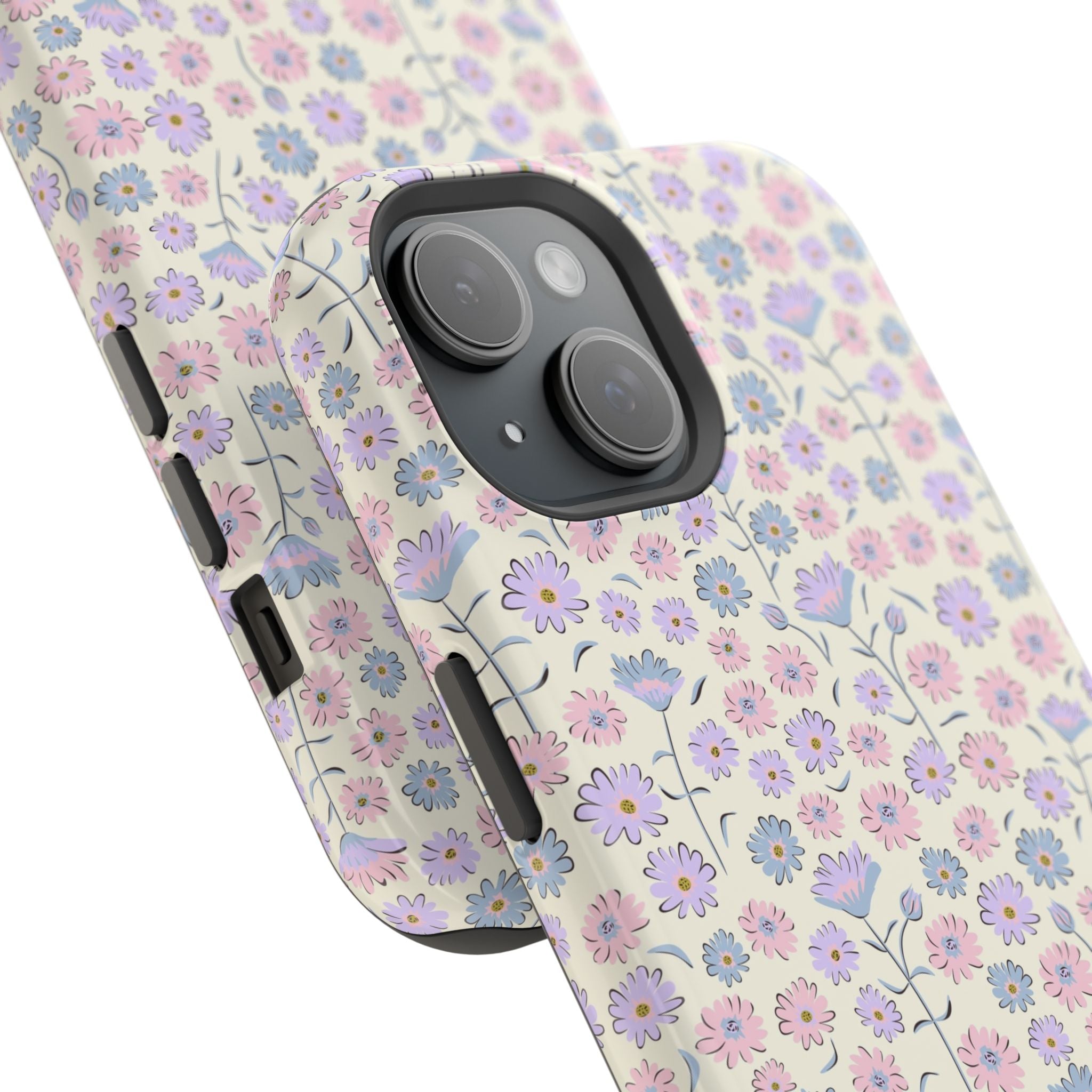 Cute pink flower phone case for iPhone 16, featuring delicate cottagecore floral design.