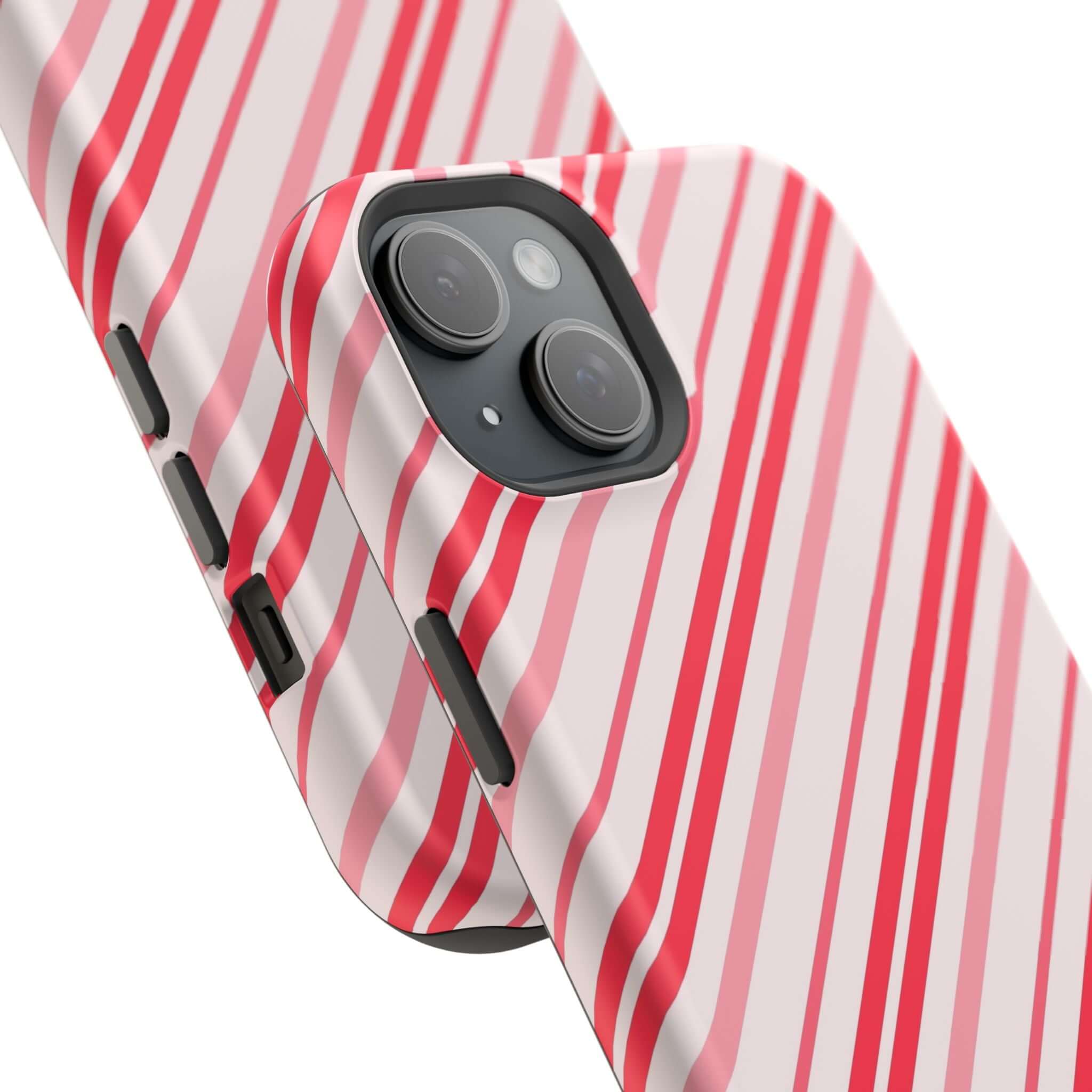 Candy Cane Cutie MagSafe Case with festive red and white stripes, perfect Xmas phone case for holiday cheer.