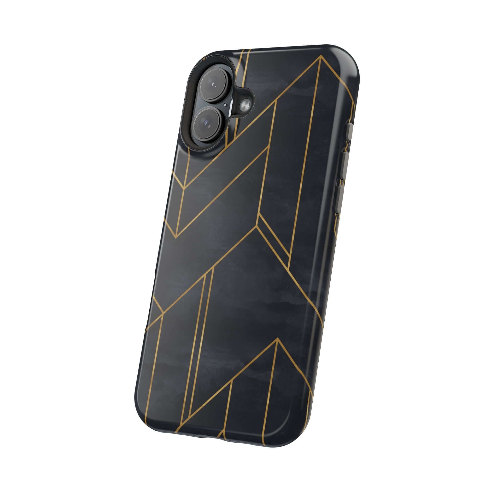 Modern geometric black iPhone case with abstract design, perfect cute phone accessory for adding colorful urban style and protection.