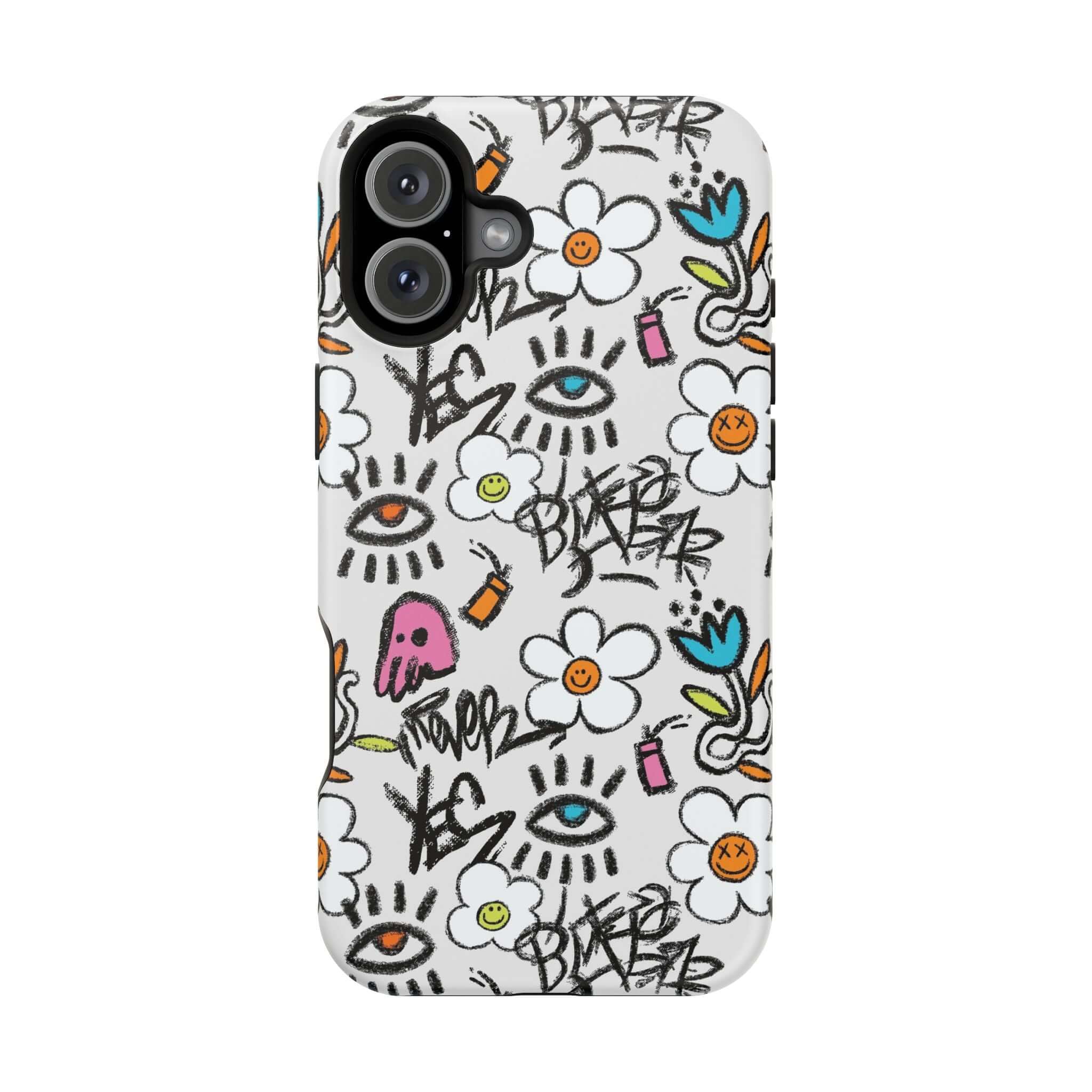 Cute Floral Graffiti Case with vibrant designs for iPhone, perfect as a playful phone cover.