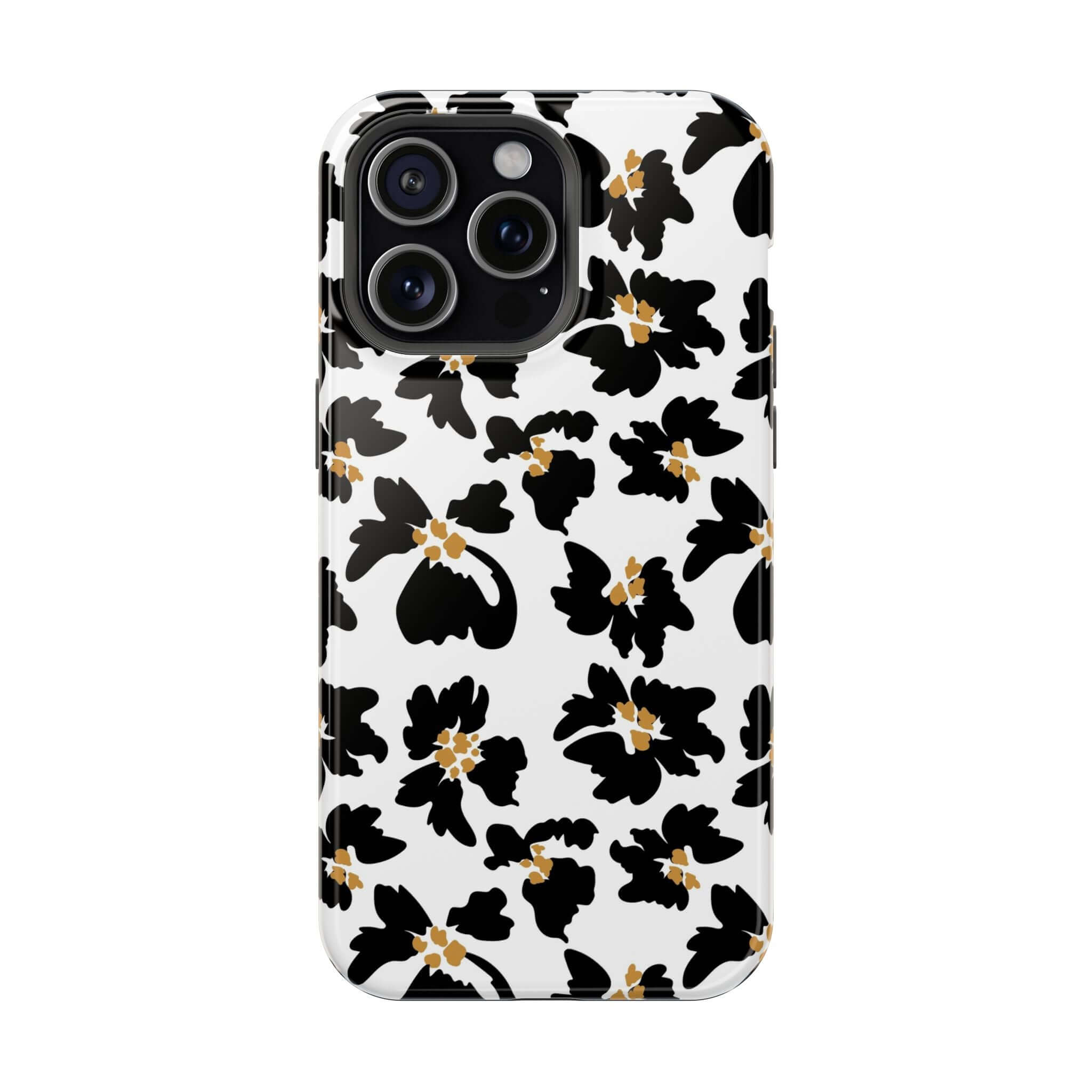 Noir Flora Black Floral Case with modern animal print design for iPhone, a cute and stylish MagSafe phone case.