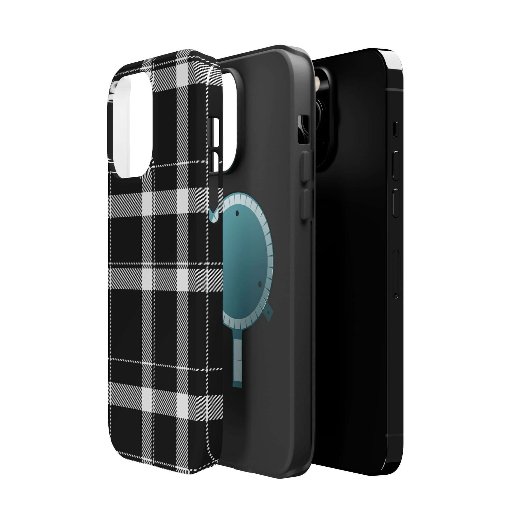 Stylish black plaid phone case and sleek black cover for Apple iPhone, perfect cute phone cover for fashion-forward users.