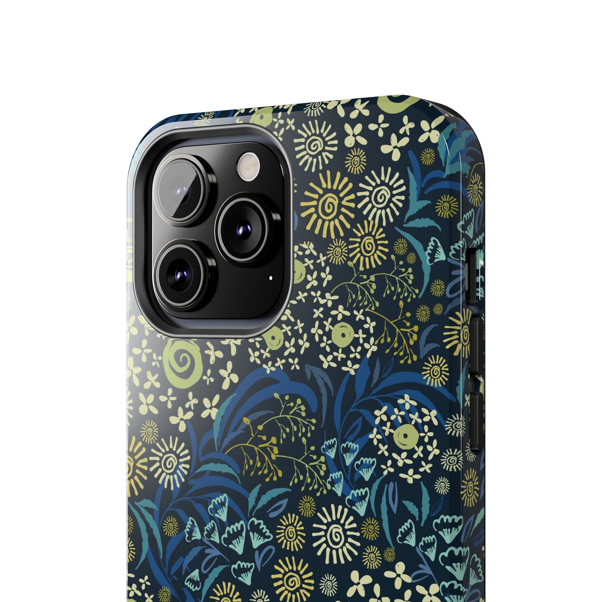 Botanic Breeze blue floral case on iPhone, showcasing cute flower design for scratch protection, ideal for floral lovers.