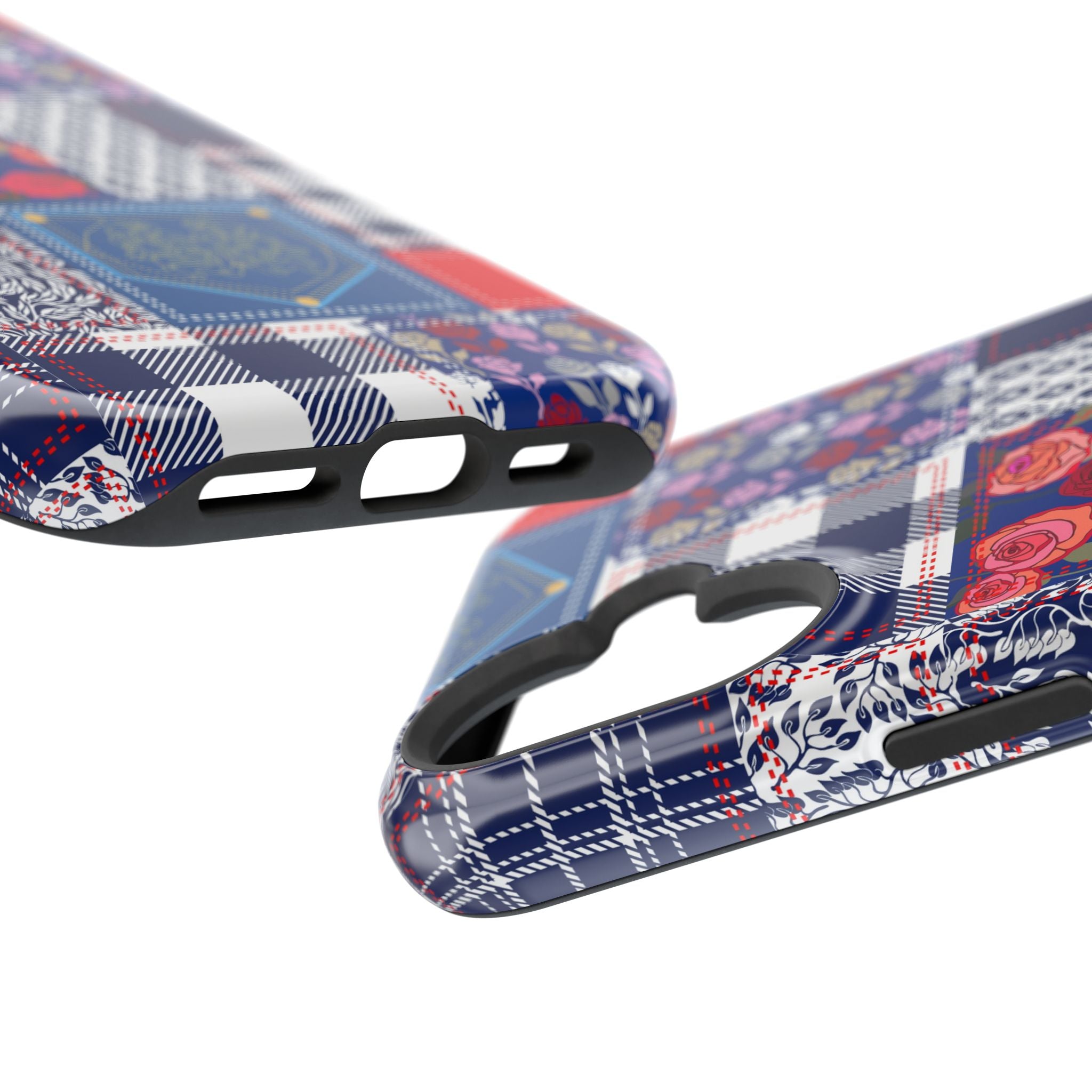 Crimson Bloom | Blue Patchwork Case