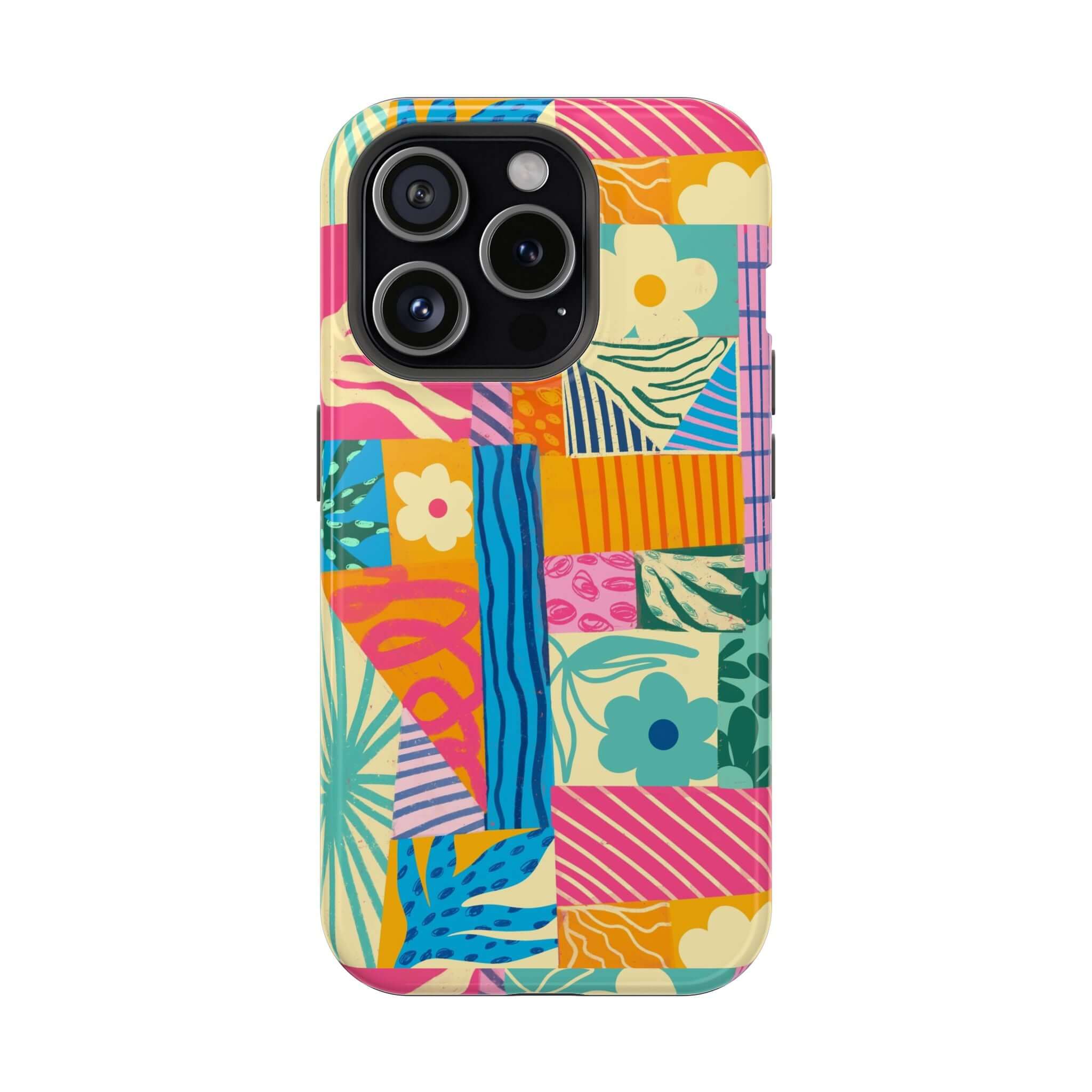 Sunny Tides Colorful Patchwork Case for iPhone 16, cute and vibrant phone case perfect for beach lovers looking to add playful style.