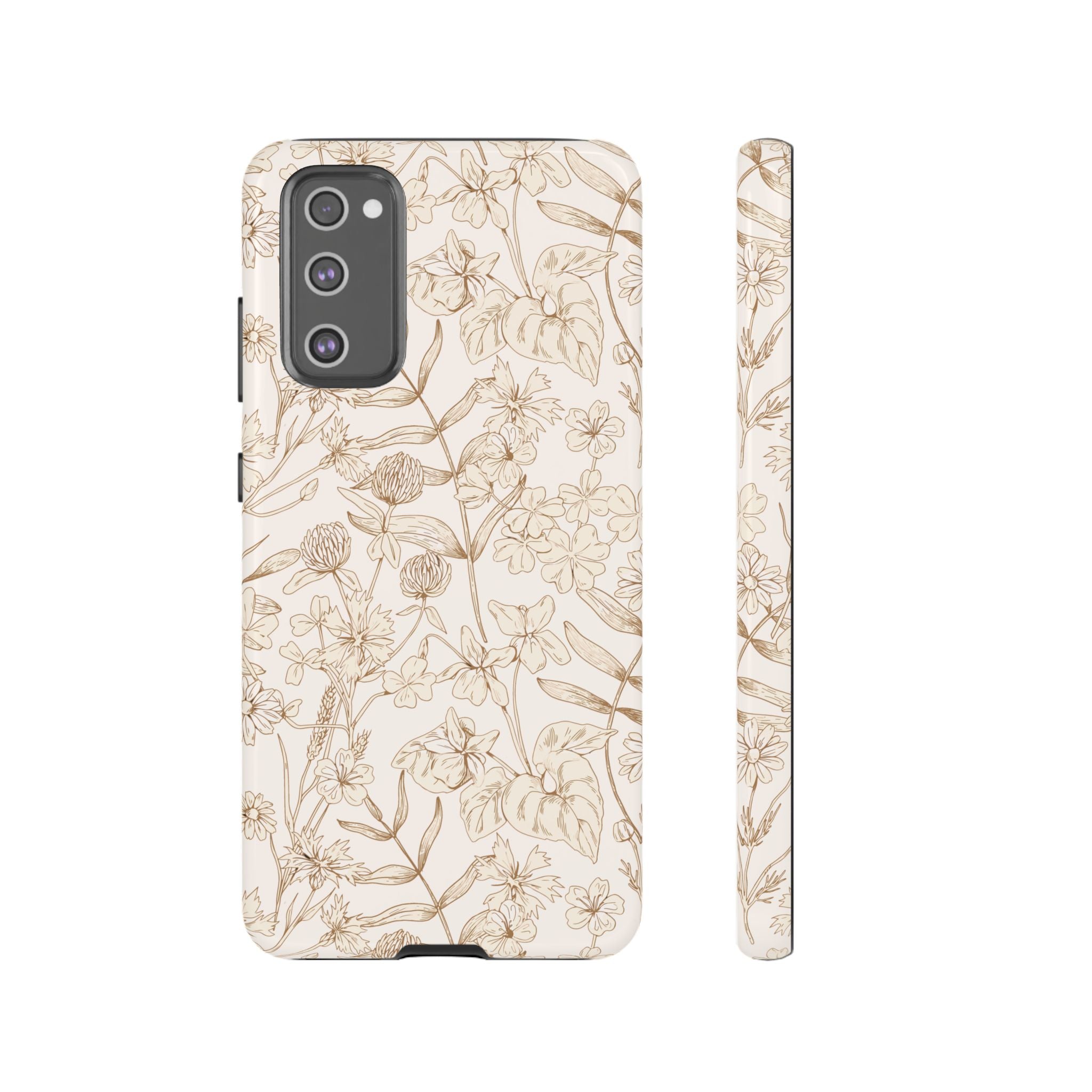 Beige Thyme Tan Garden Case for Samsung, featuring a cute floral design, perfect as a unique phone case option.