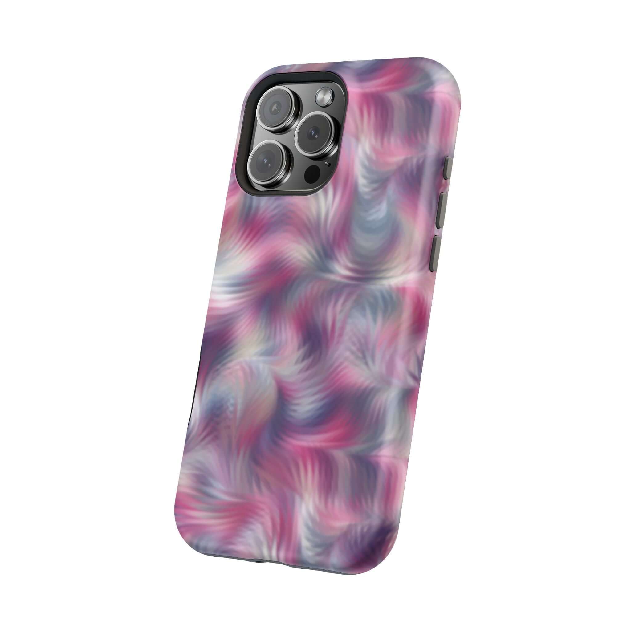 Vibrant Purple Abstract MagSafe iPhone Case with Tie Dye Swirl Design, Perfect Cute Phone Cover for a Playful and Quirky Style