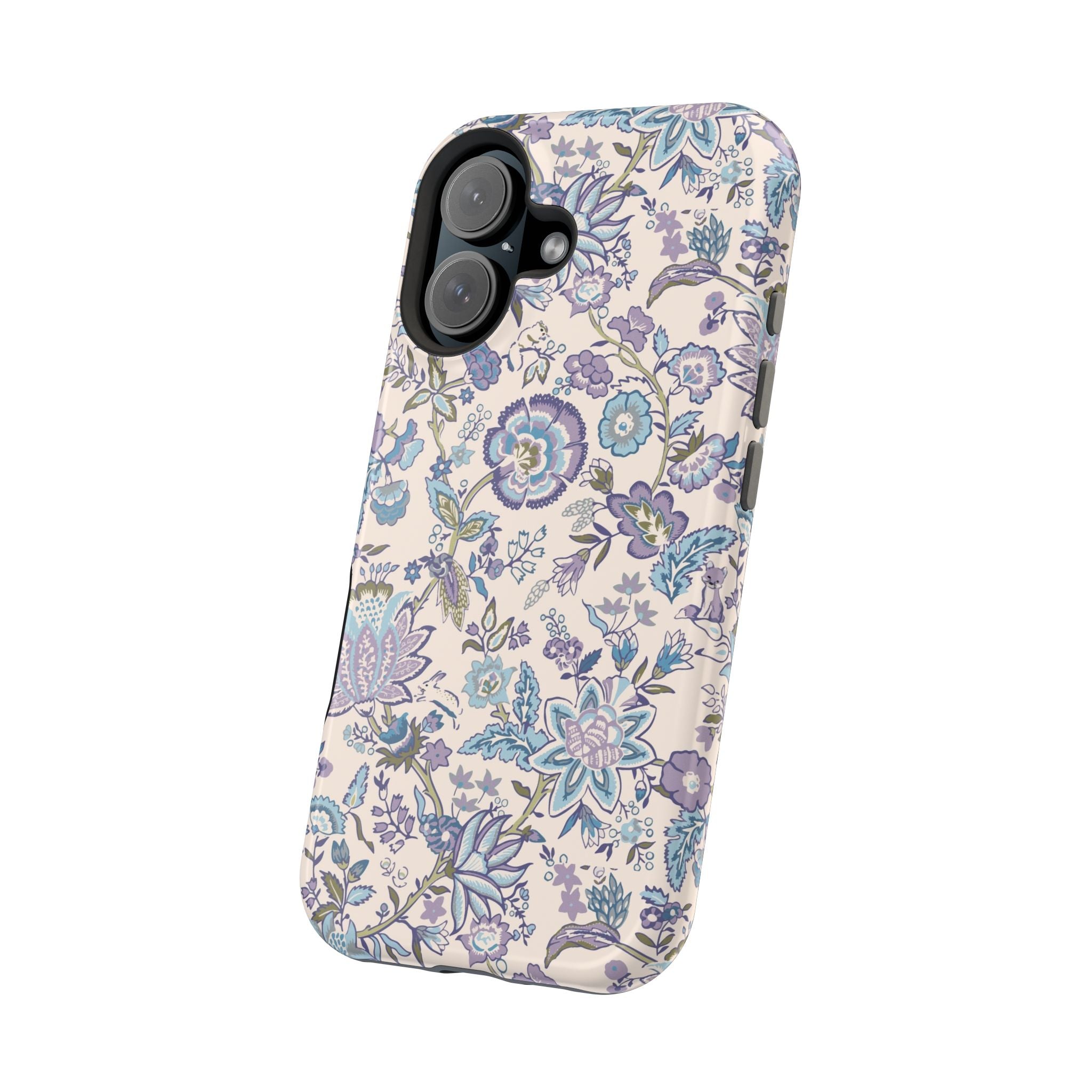 Blue CottageCore MagSafe iPhone Case with Floral Design, Cute Phone Cover for Nature Lovers