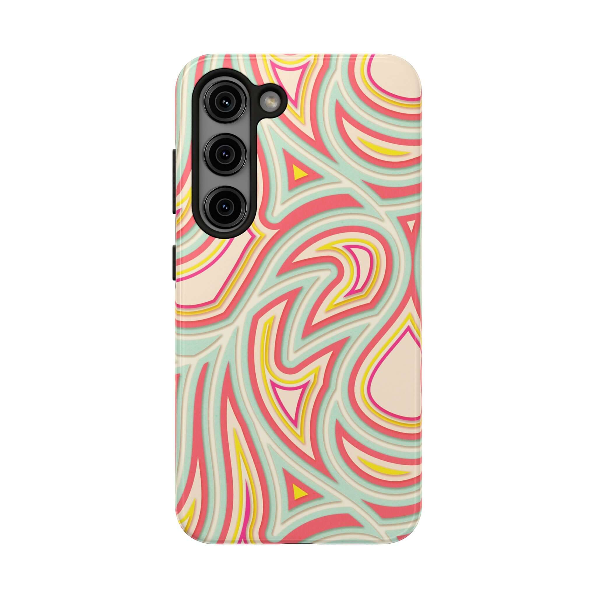 Groovy Waves Retro Abstract Samsung Phone Case with colorful flowers and funky design