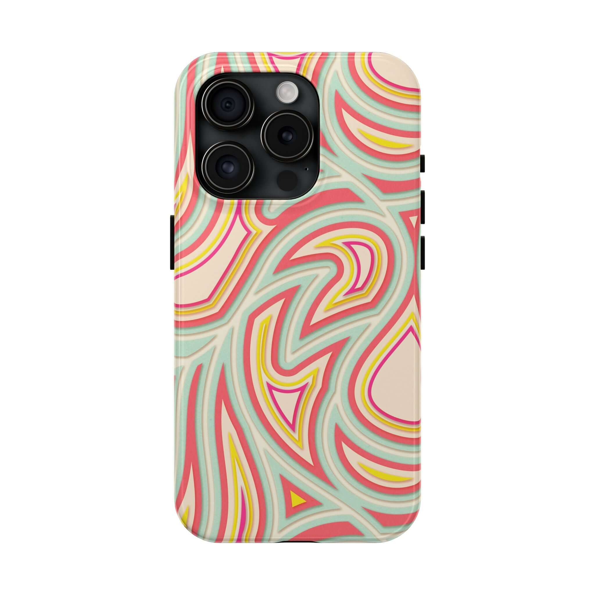 Groovy Waves Retro Abstract iPhone Case with colorful retro design and playful flower patterns, perfect for cute phone cover or Samsung case