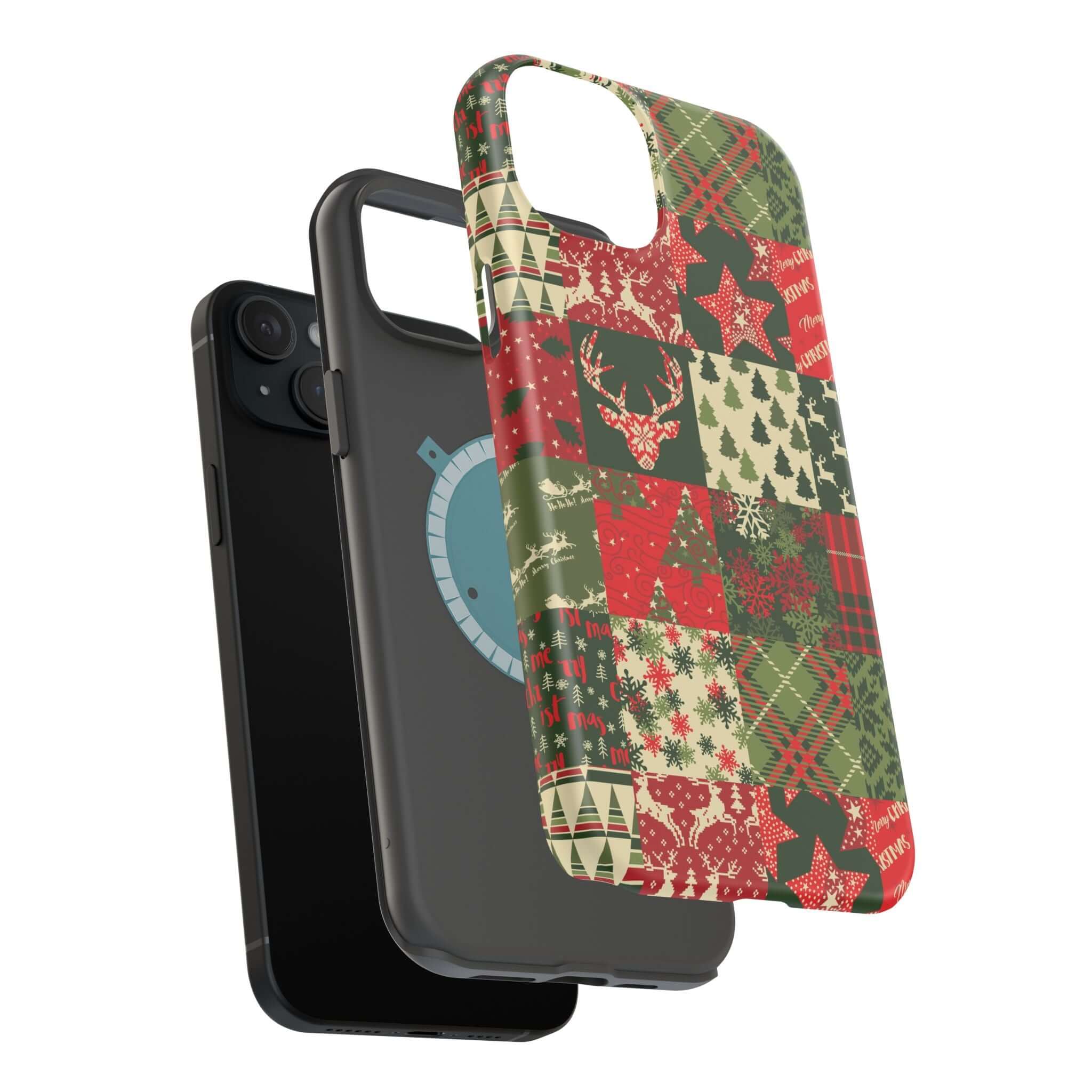 Cozy Quiltmas MagSafe case with festive holiday design, featuring Christmas patterns and seamless fit for secure phone attachment.