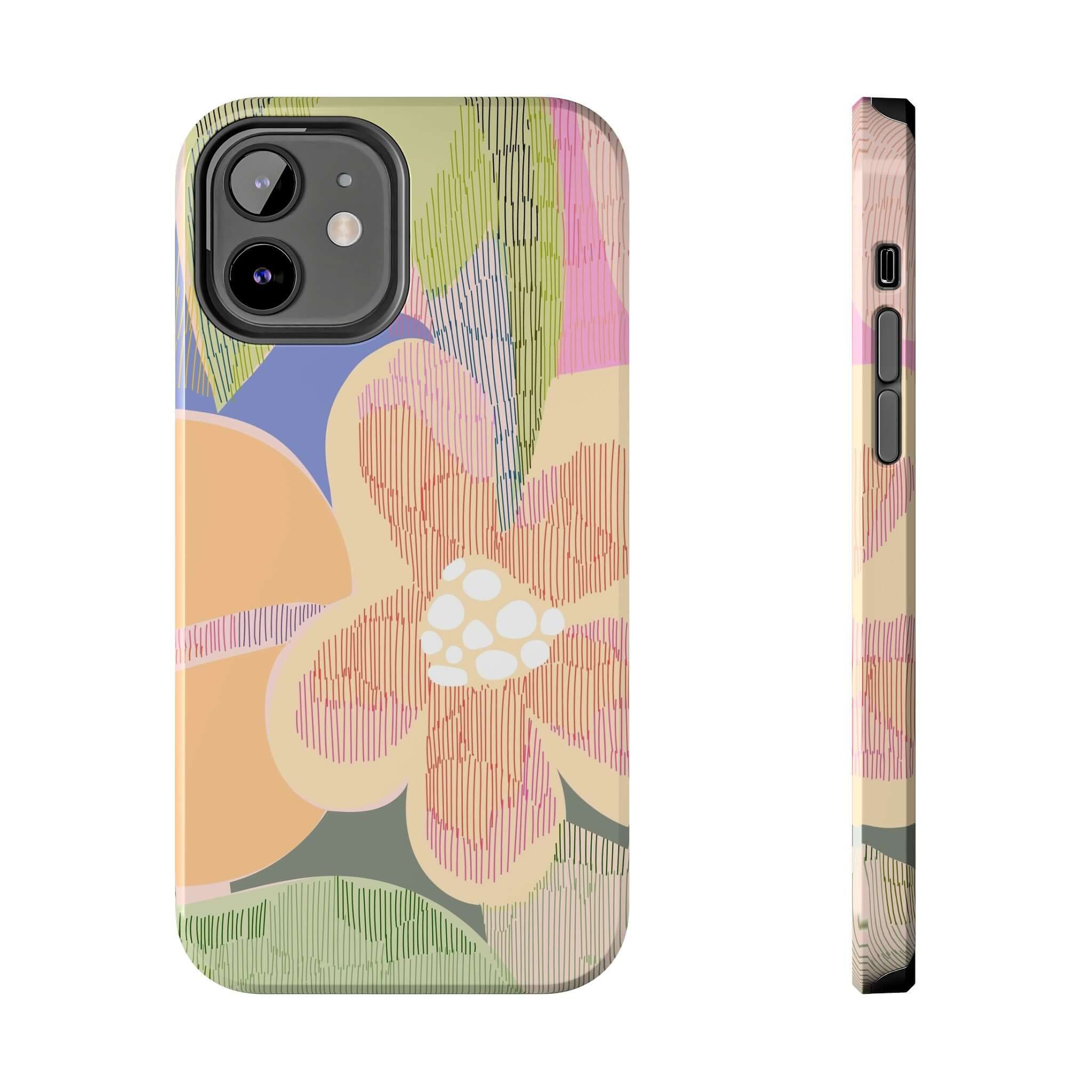 Colorful abstract floral iPhone case with palm tree pattern, suitable for iPhone 14 Pro Max and Samsung S23 models.