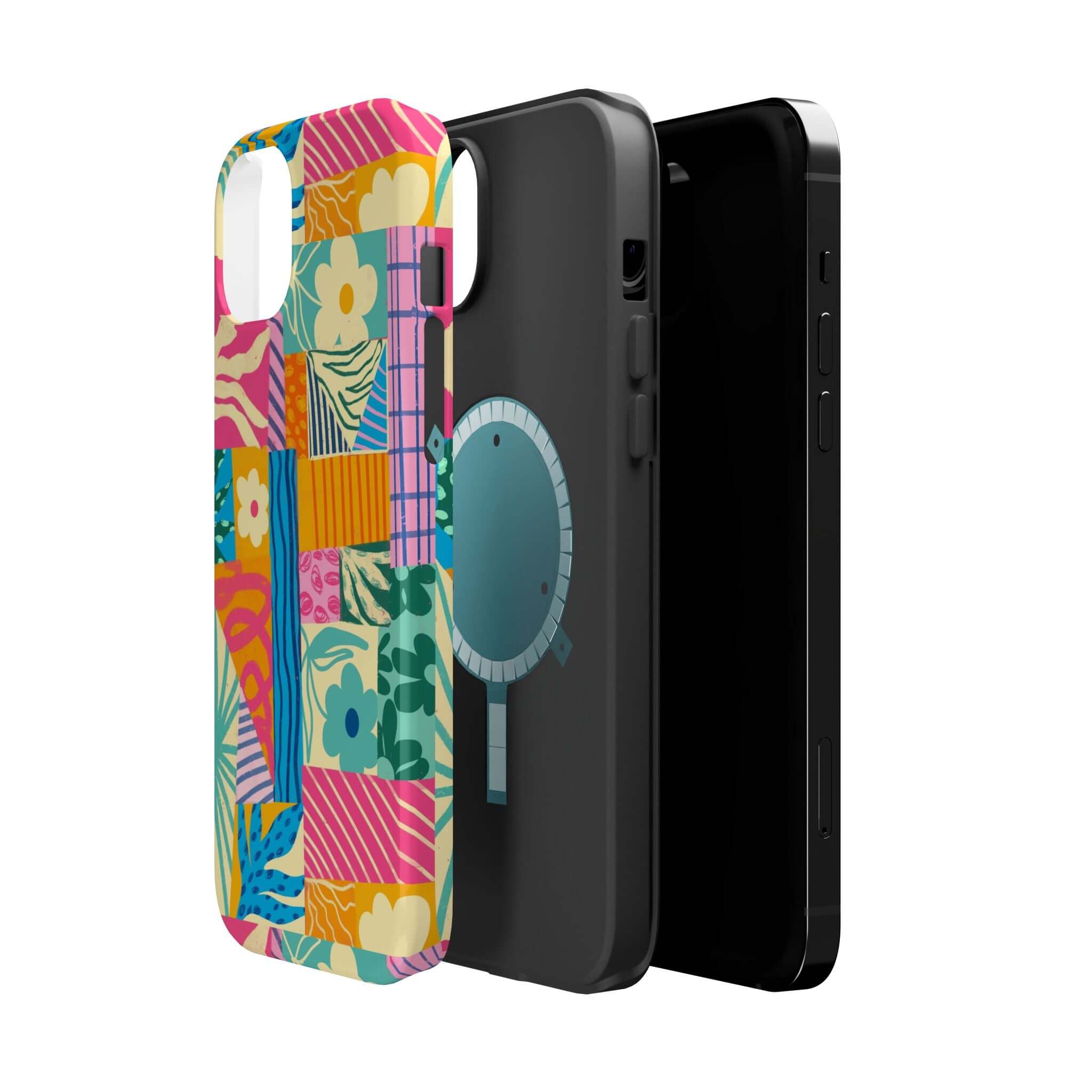 Colorful Patchwork Case for iPhone 16, perfect for beach lovers. A cute and playful phone case to protect and brighten your device.