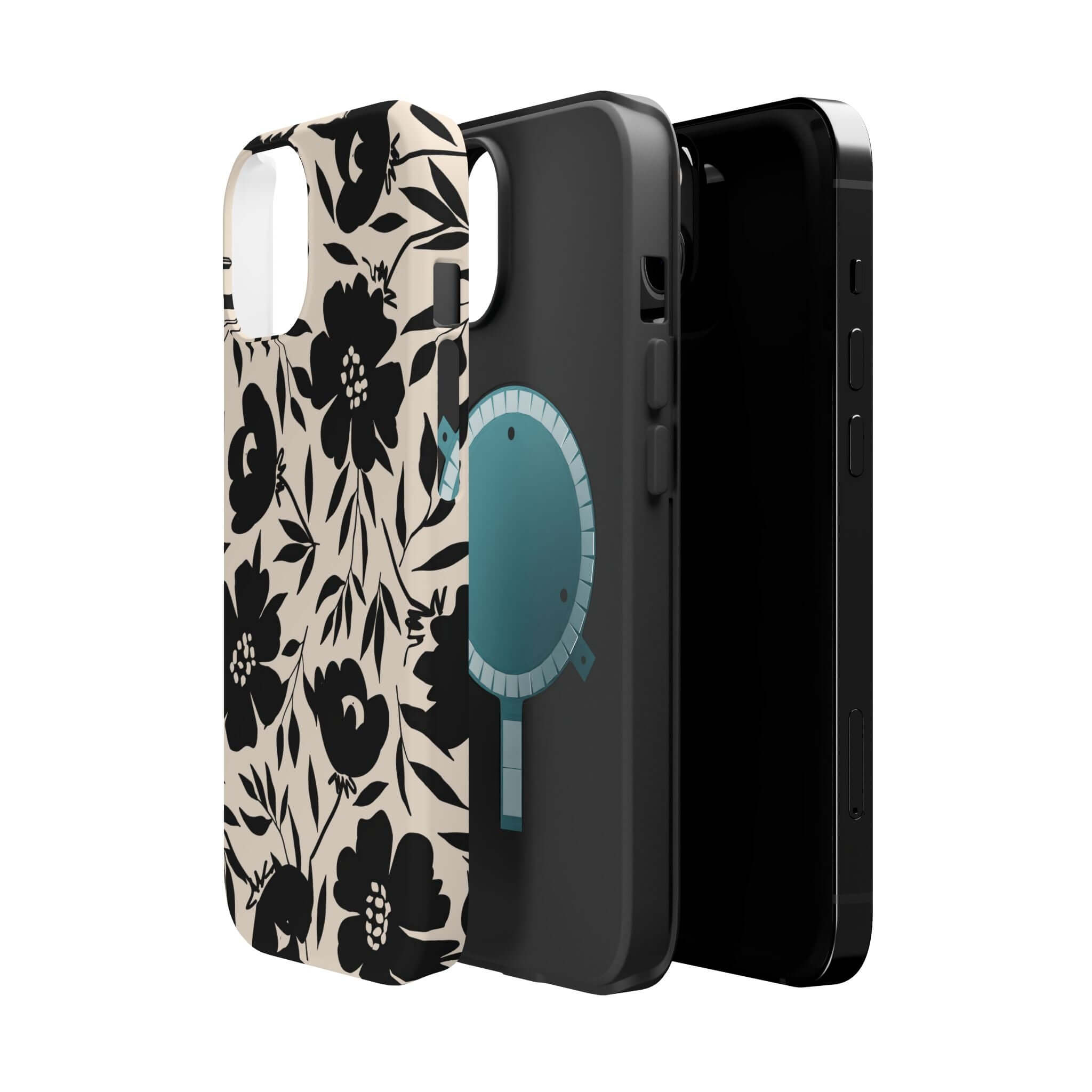 Eclipse Garden Black Floral iPhone 16 Case - Cute and Stylish Phone Accessory with Bold Flowers