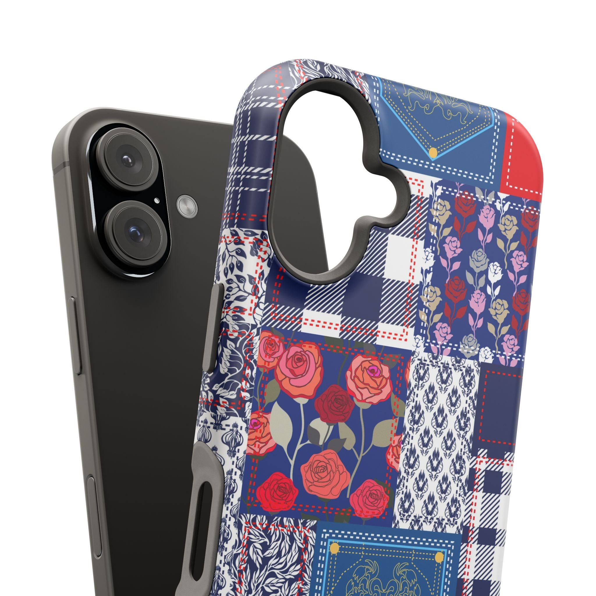 Crimson Bloom | Blue Patchwork Case