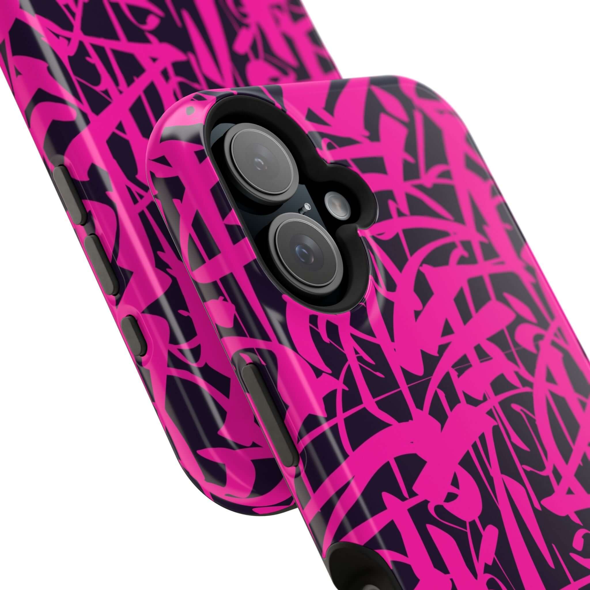 Colorful pink art case for iPhone featuring playful abstract design for a cute phone cover.