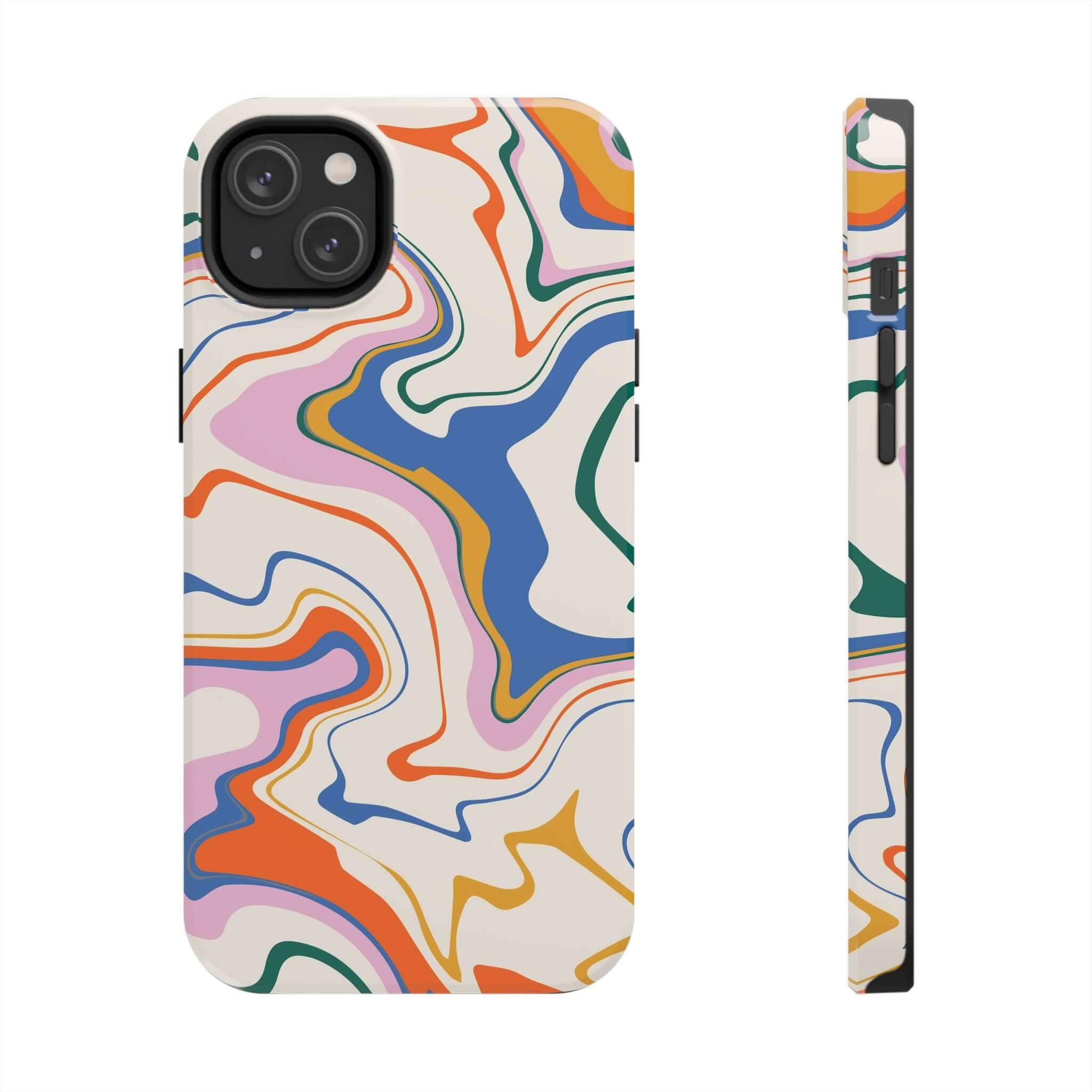 Colorful abstract iPhone case with vibrant swirl design for iPhone 14 Pro Max or Samsung S23. Cute phone case for colorful style.