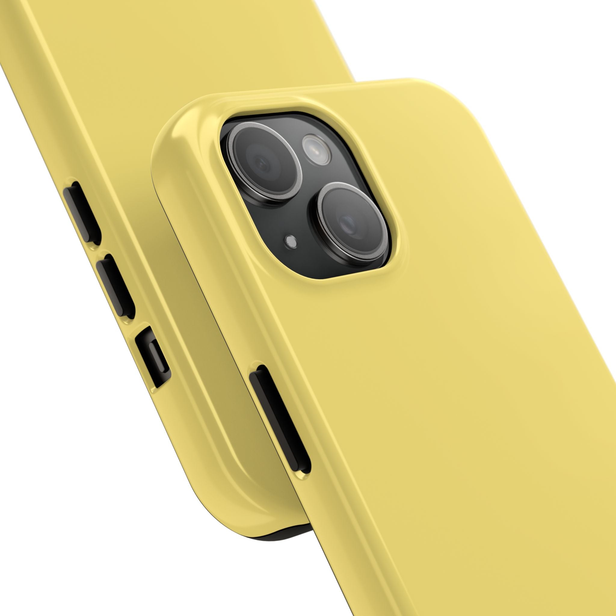 Solid yellow cute phone case for iPhone, Lemon Drop design, adds color and fun. Perfect playful and functional accessory.