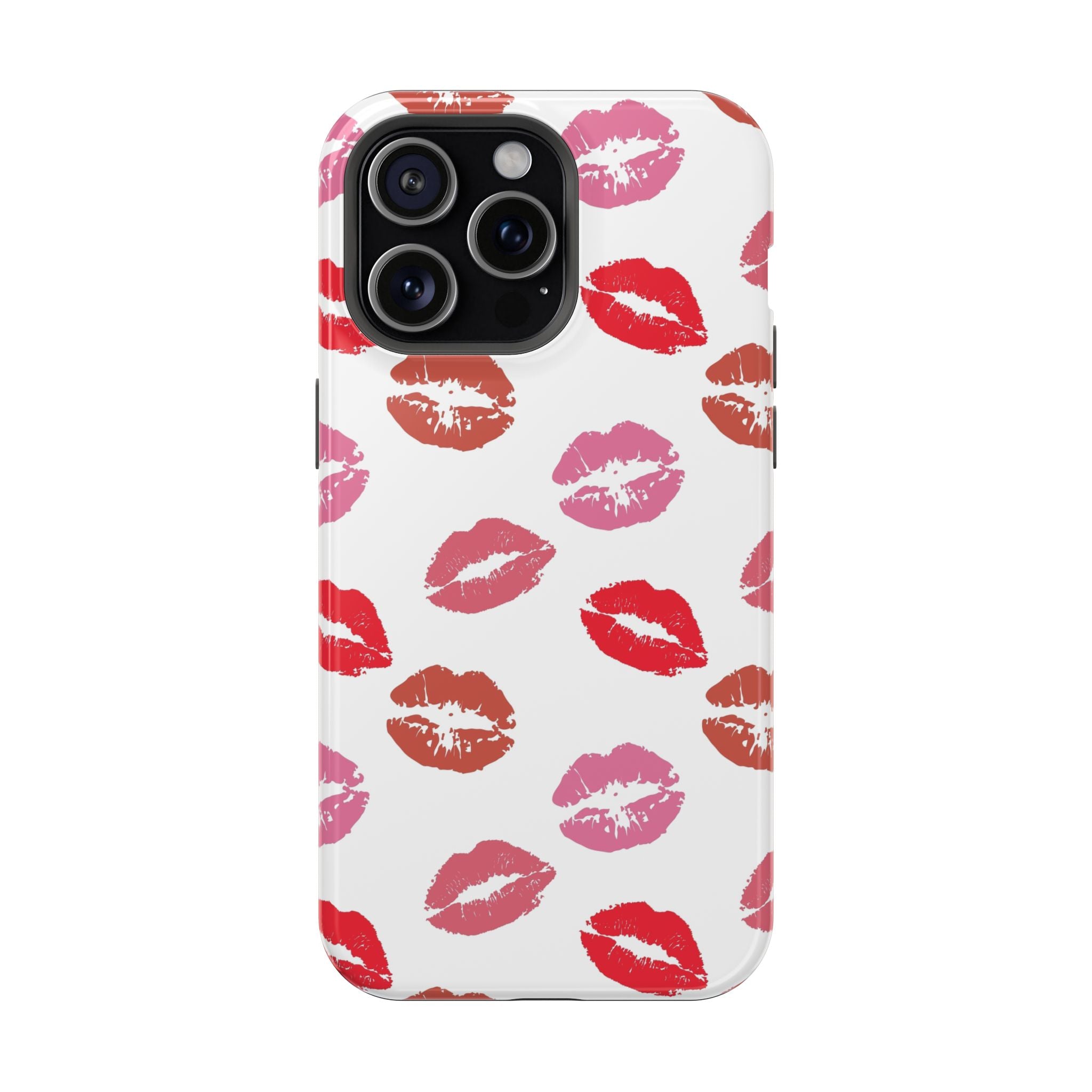 Cute kisses phone case with colorful lip pattern, protective iPhone cover, fun and flirty design.