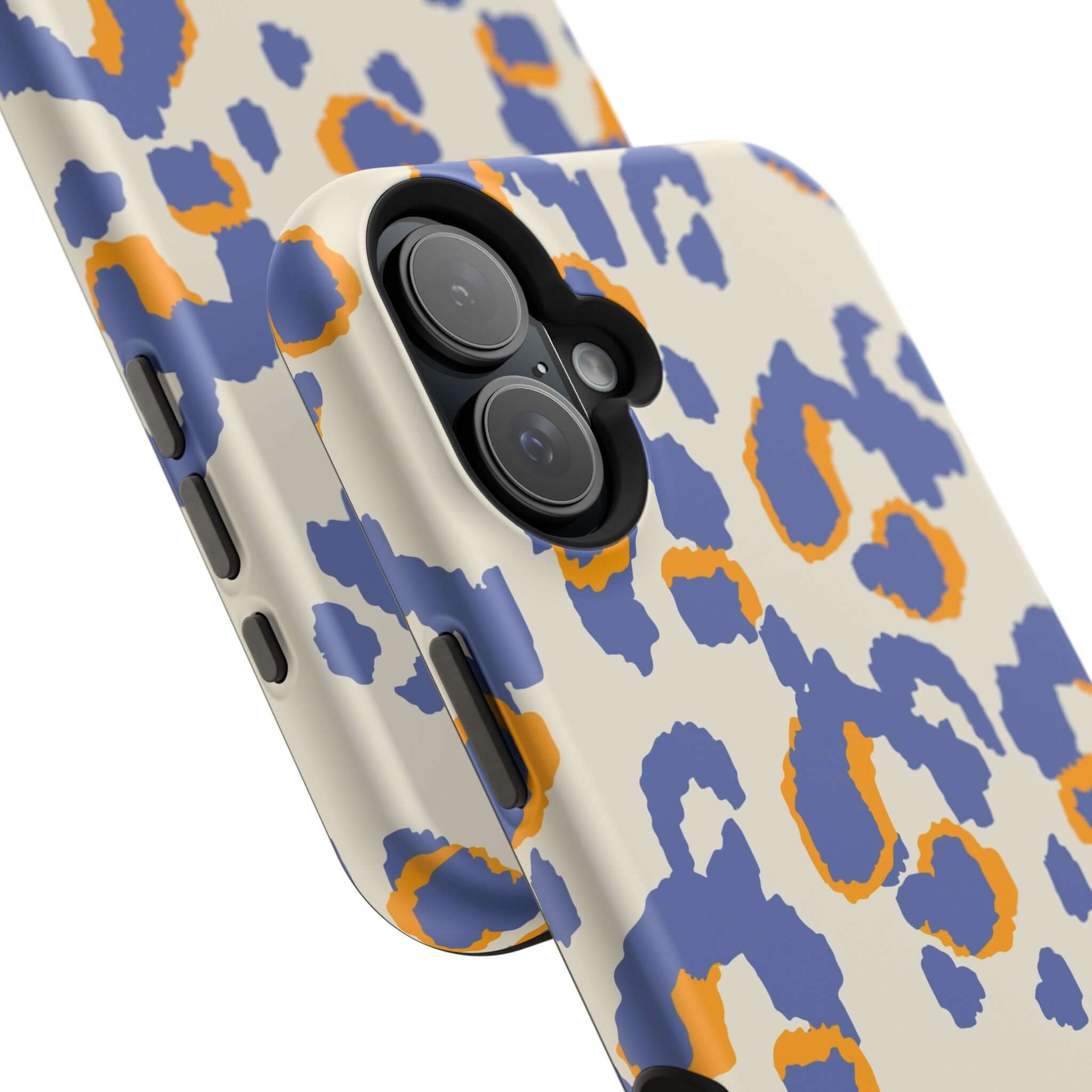 Blue Leopard Print iPhone Case with Abstract Design and MagSafe Compatibility for a Stylish, Colorful, and Cute Phone Protection.