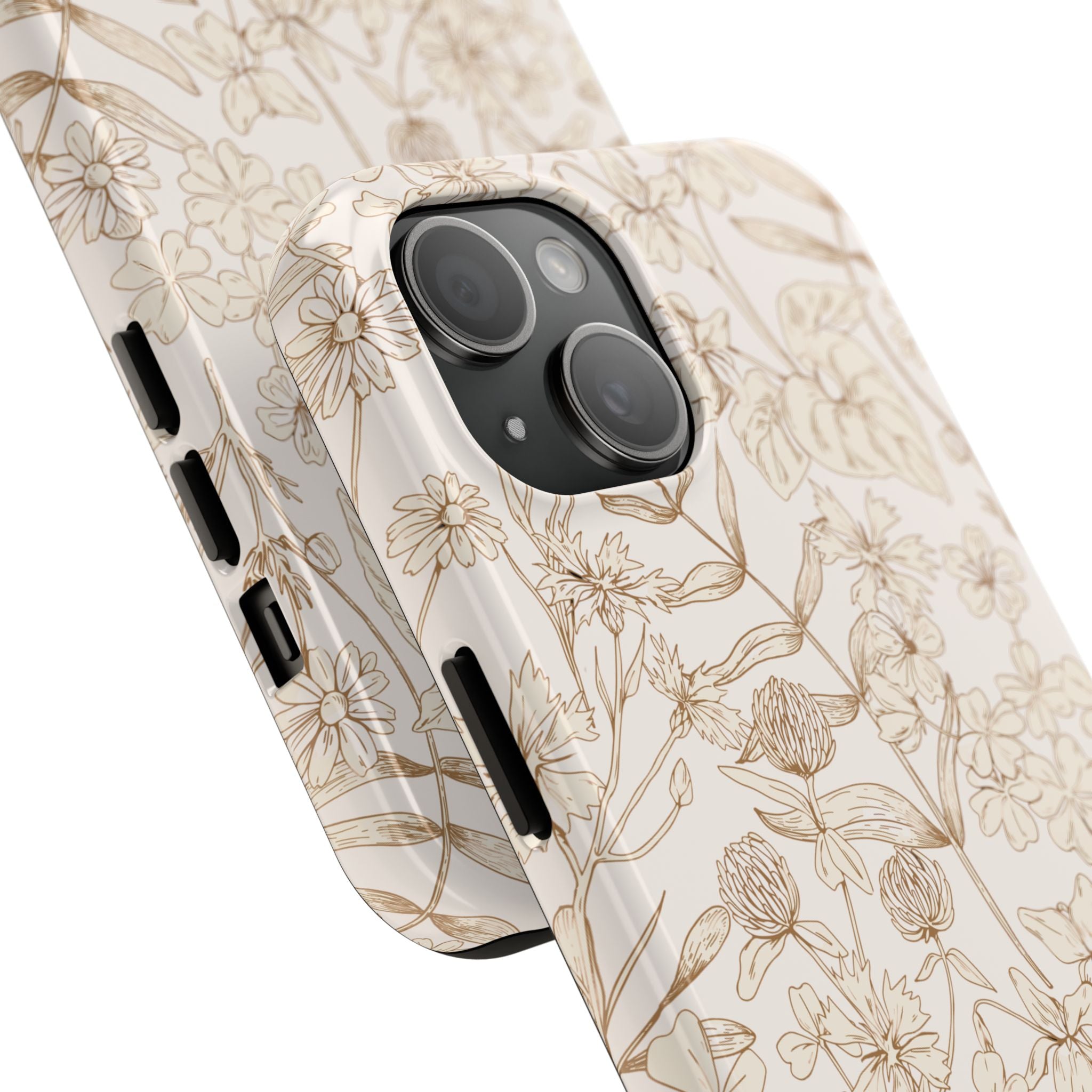 Beige Thyme tan garden phone case for iPhone 16 with floral design, cute cover for nature lovers.