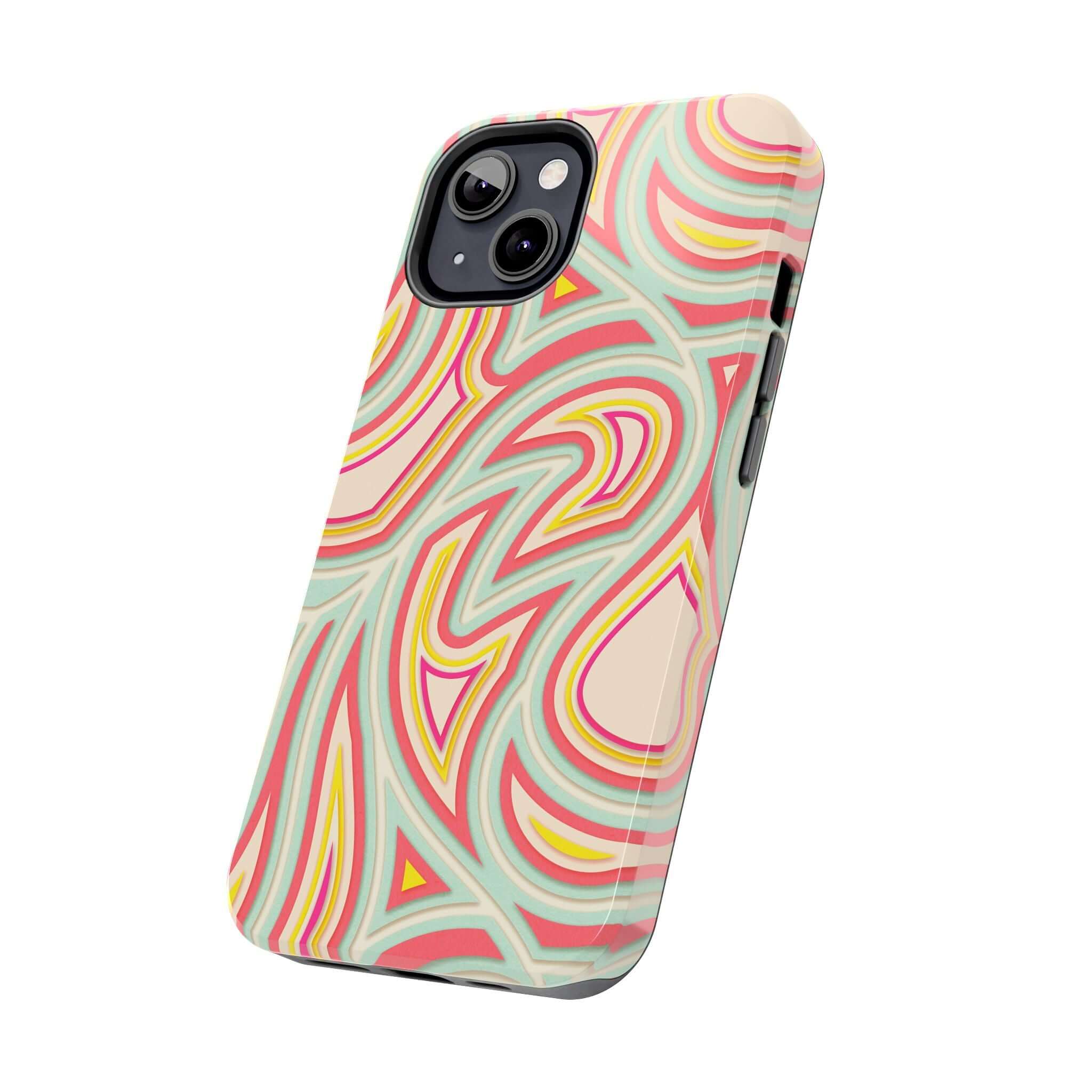 Groovy Waves Retro Abstract iPhone Case - Funky Pastel Design, Cute Phone Cover with Flowers, Protective Samsung Phone Case