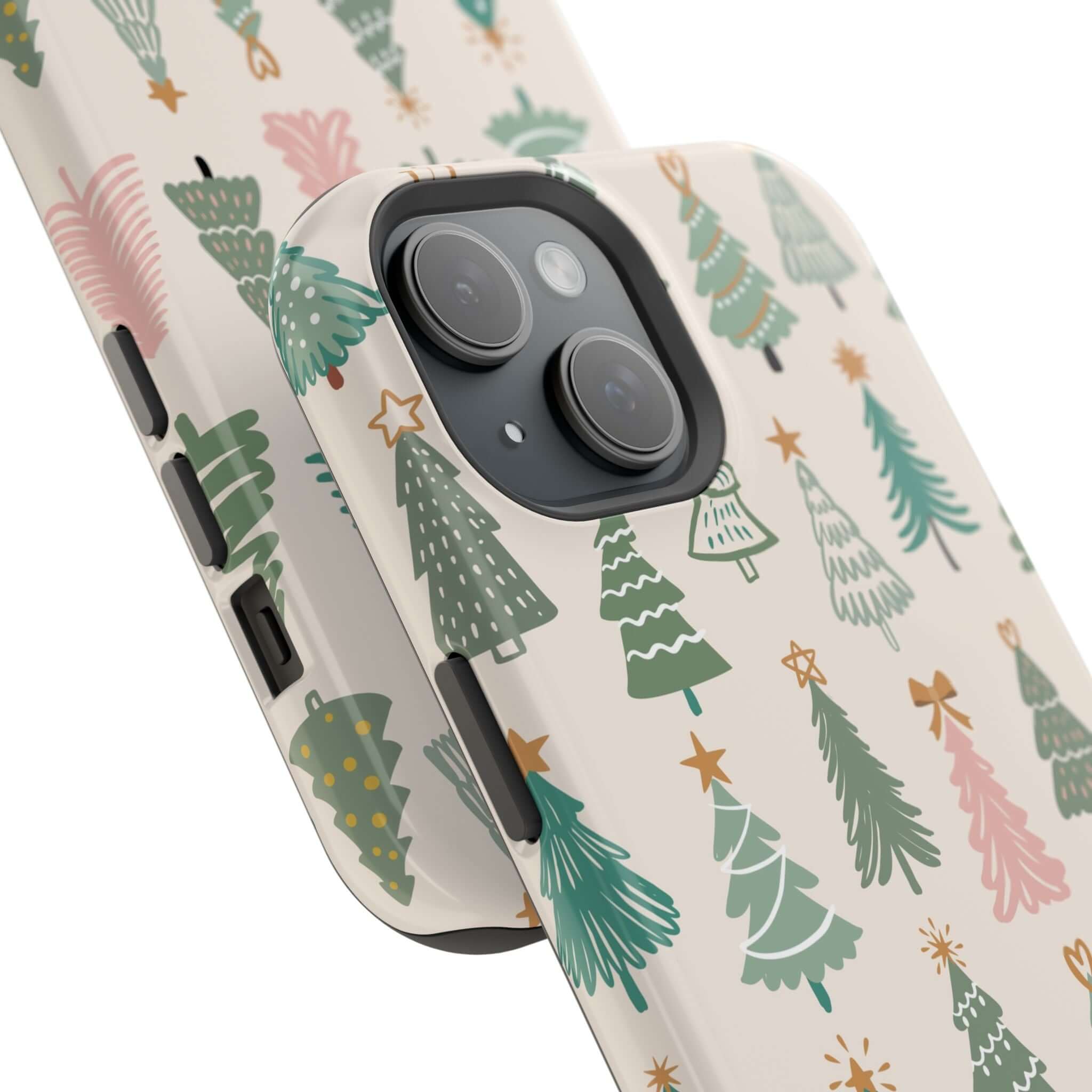 Christmas tree designed MagSafe case with holiday charm, featuring festive colors and tree patterns for a cute phone cover.