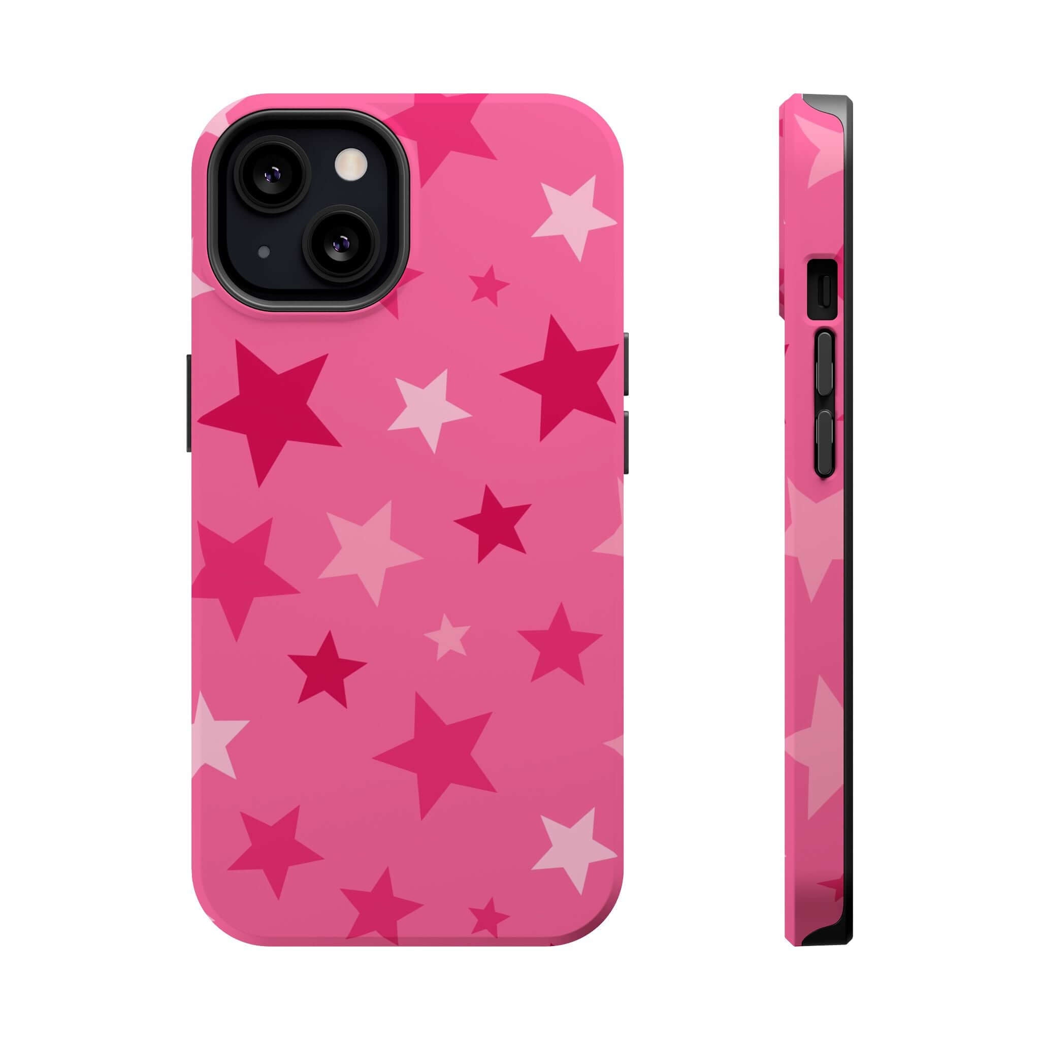 Starry Sweetheart pink stars case for Apple iPhone, featuring a cute phone cover design with colorful stars.