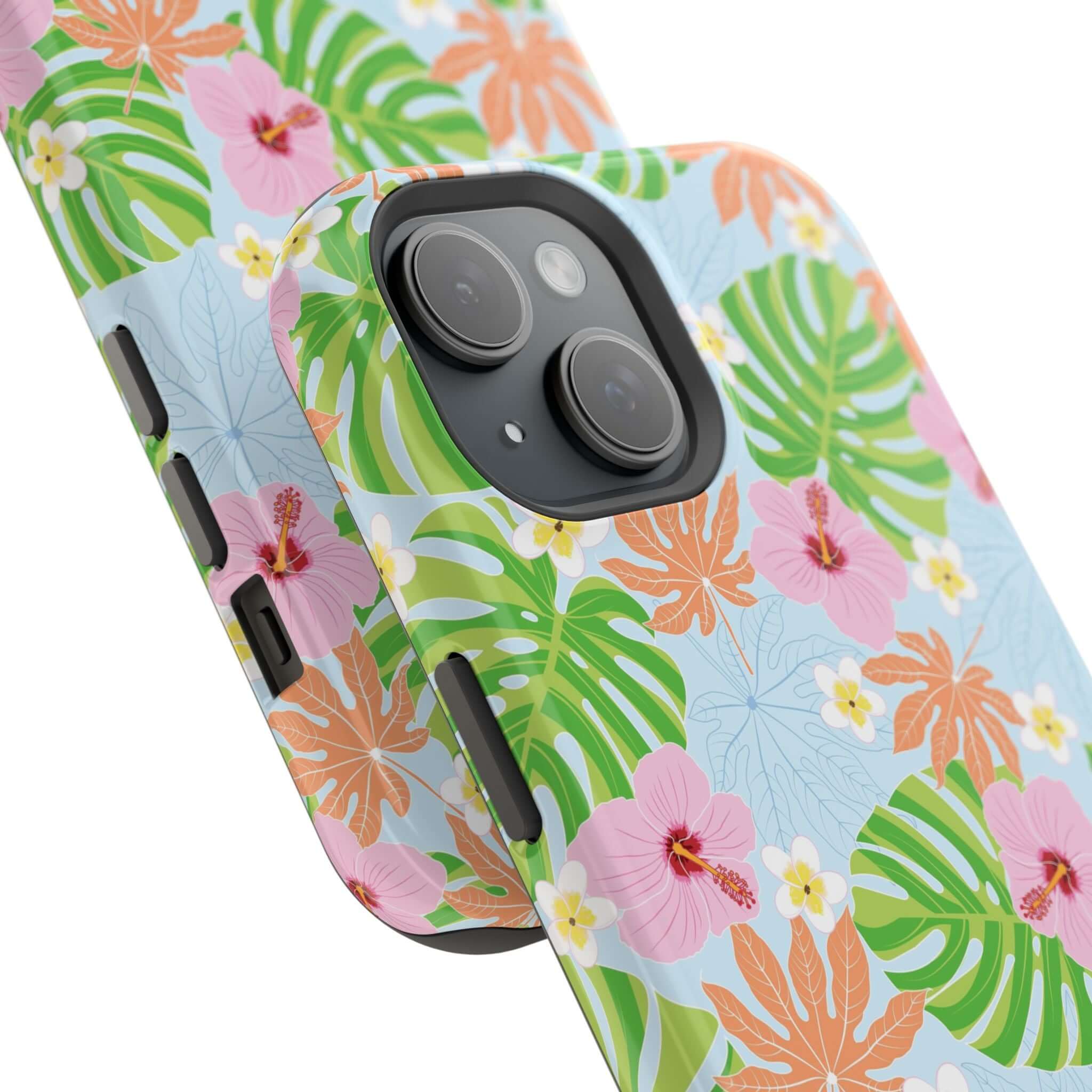 Colorful Island Hibiscus tropical floral MagSafe iPhone 14 Pro case with cute design for a stylish and functional phone cover.