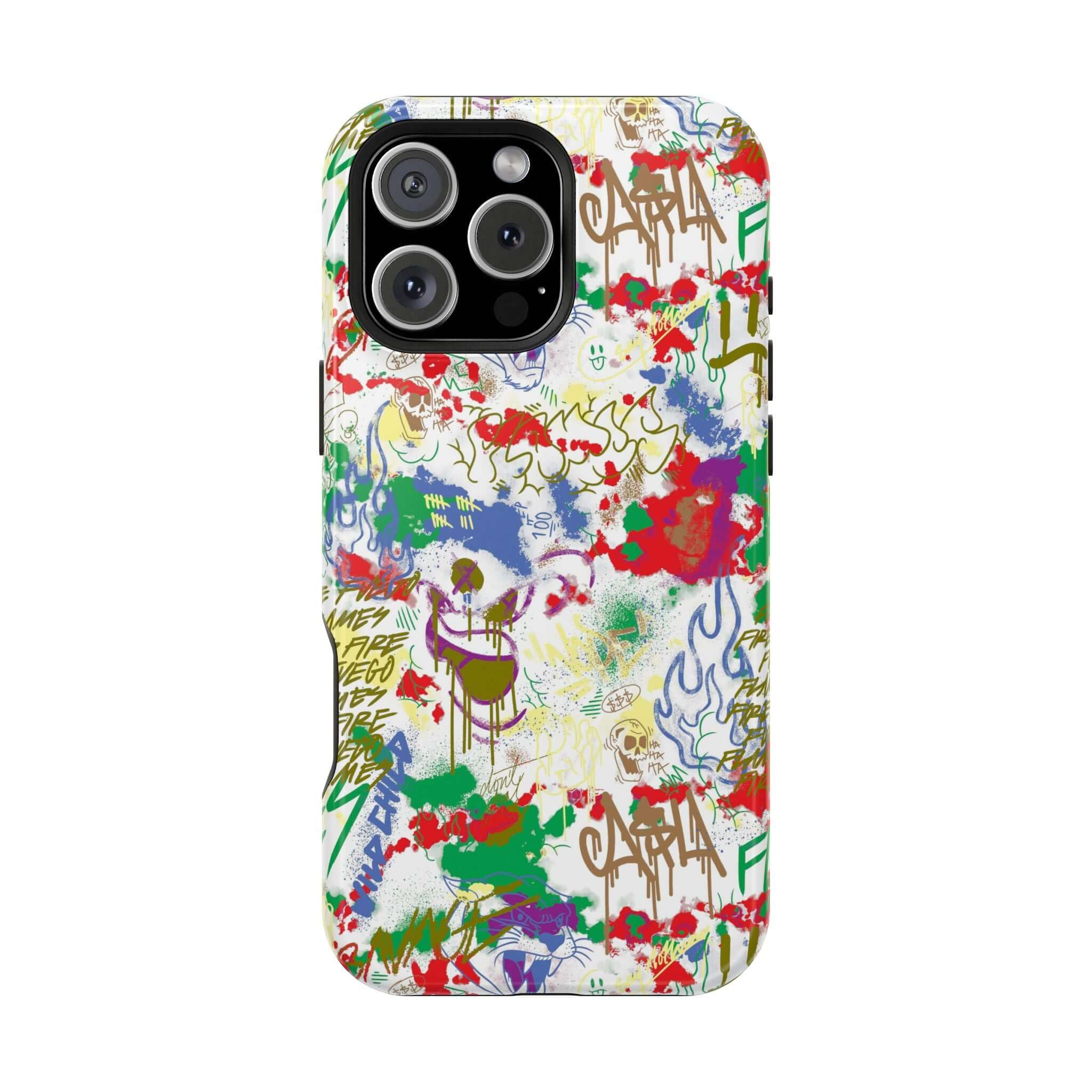 Cute phone cover featuring colorful graffiti art, perfect for iPhone protection and style enthusiasts.