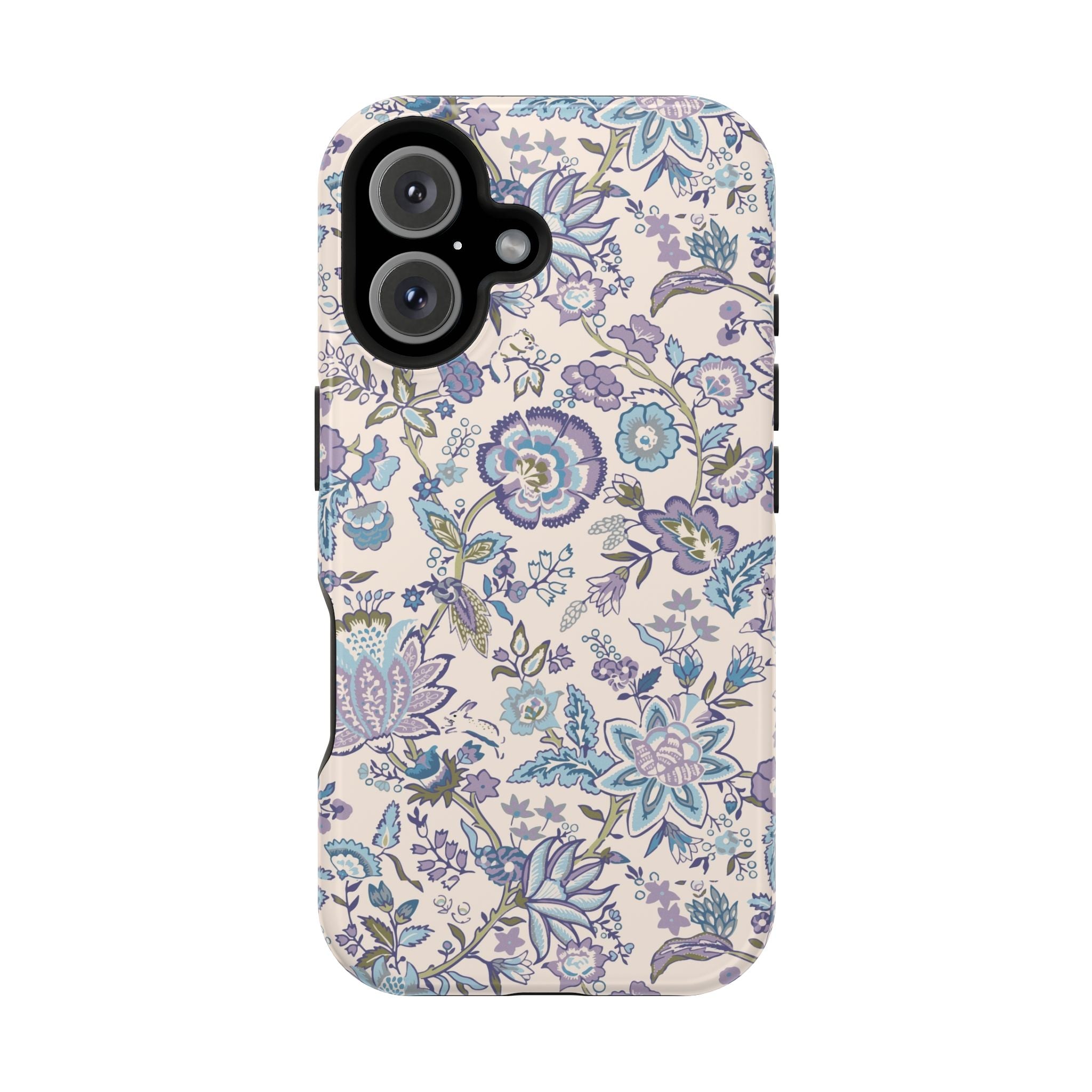 Blue CottageCore floral MagSafe iPhone case with whimsical design, perfect cute phone cover for nature lovers.