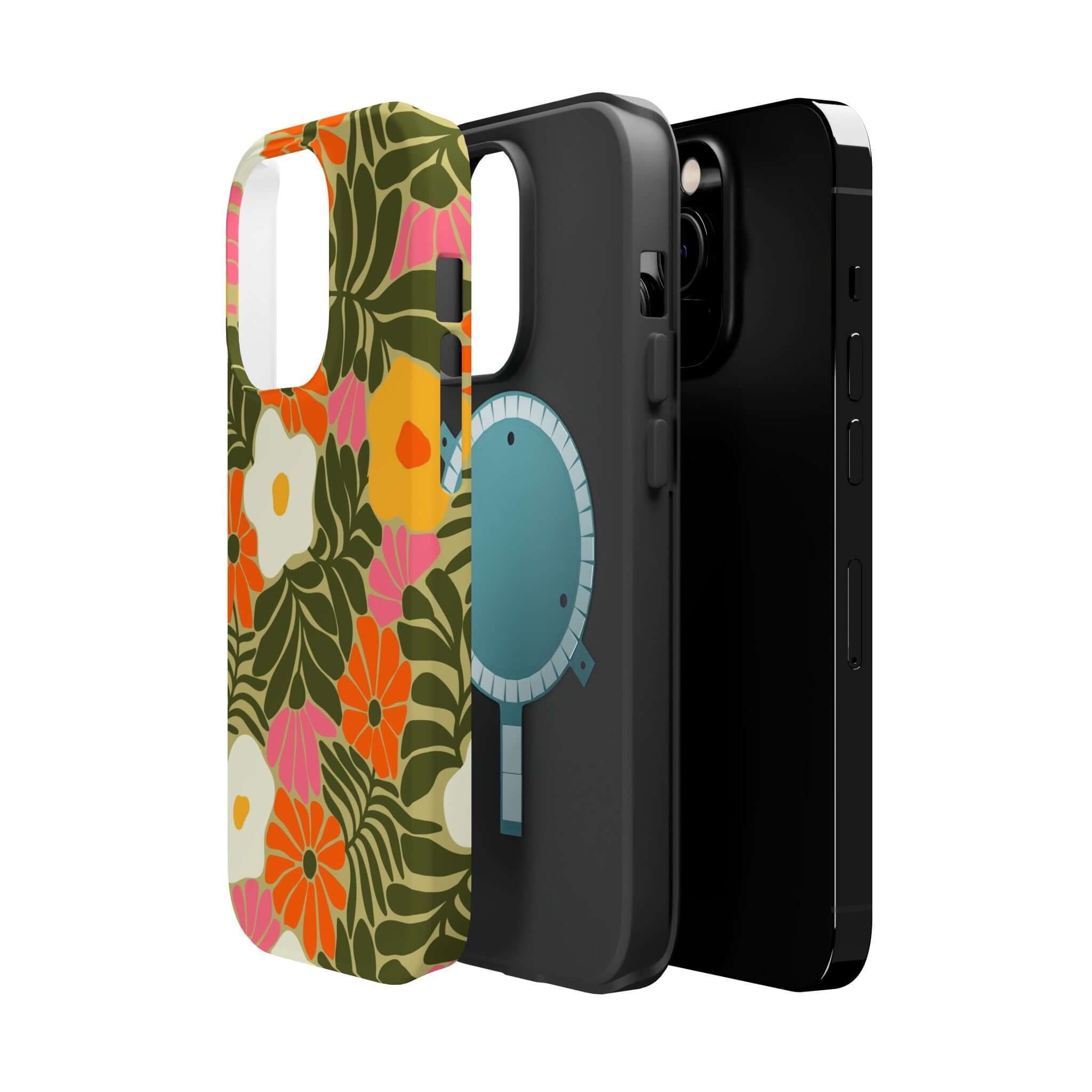 Colorful retro floral and playful designs on cute phone covers for Apple iPhone, perfect for summer vibes.