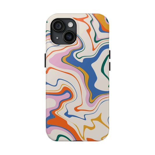 Colorful abstract phone case with vibrant swirl design for iPhone 14 Pro Max and Samsung S23, cute and stylish.