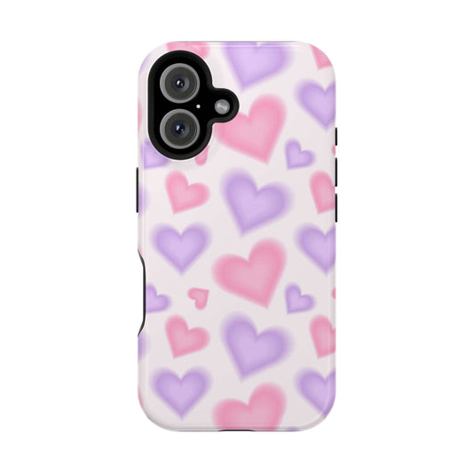 Cute phone cover with pink and purple hearts, perfect Apple iPhone case to add style and love to your device.