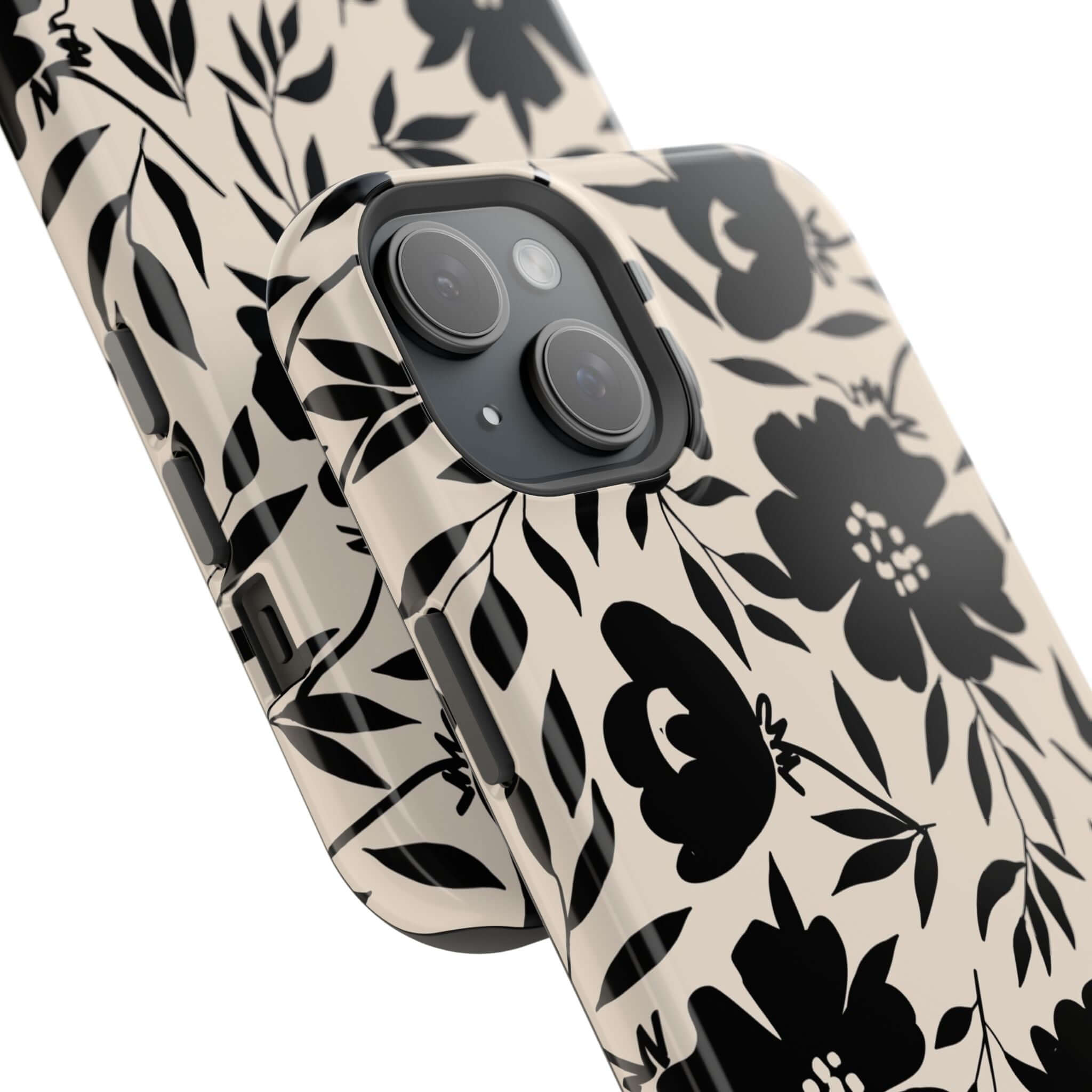 Eclipse Garden Black Floral iPhone 16 Case - Cute and Bold Phone Accessory