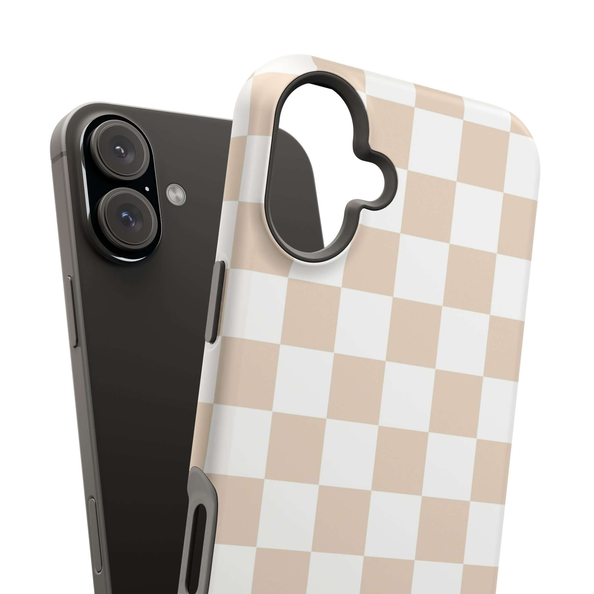 Cute MagSafe iPhone 16 Case in cream checkered pattern - trendy protective phone cover for iPhone 16 with stylish beige checks.