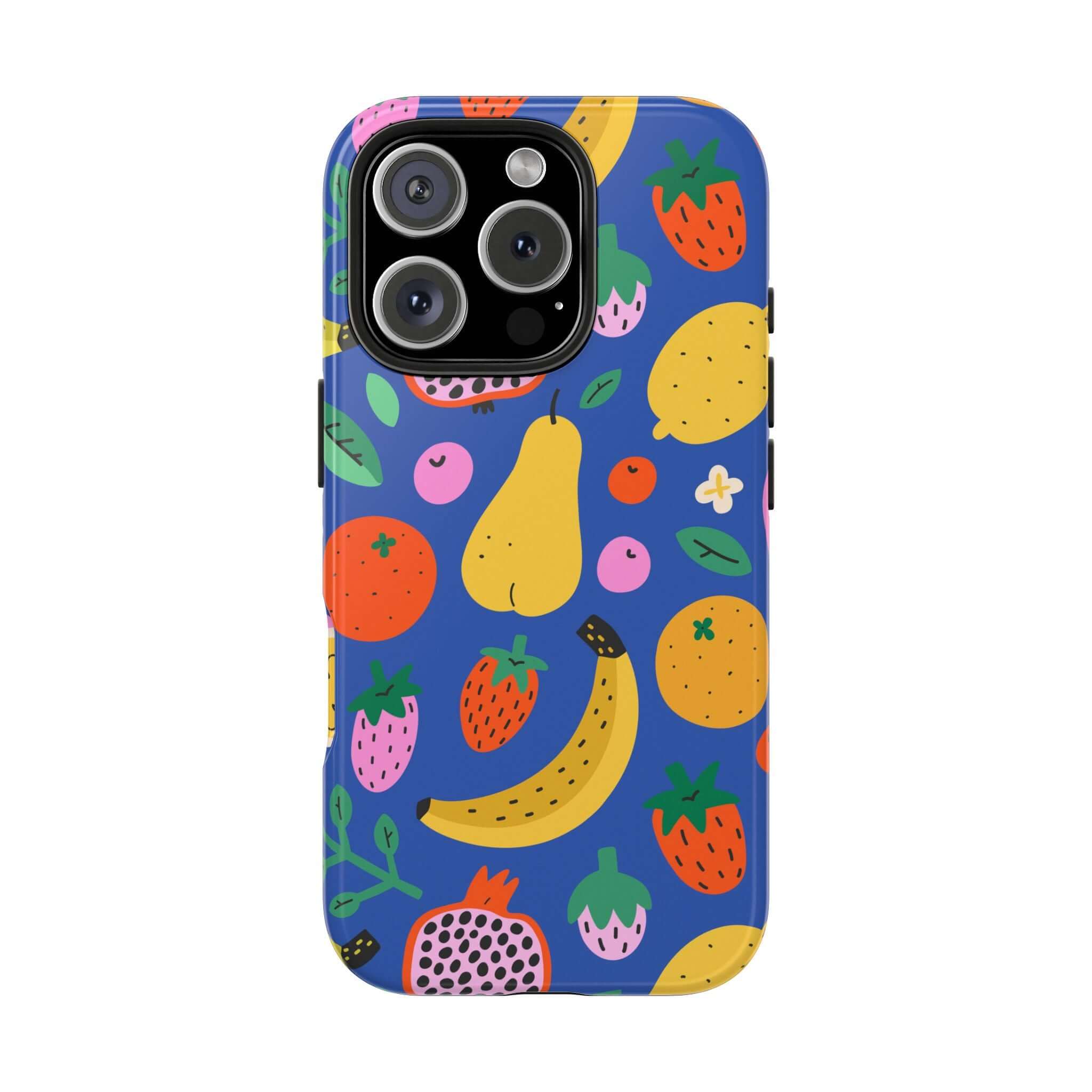 Cute phone cover with colorful tropical fruit design, perfect for Apple iPhone, adding fun style and protection.