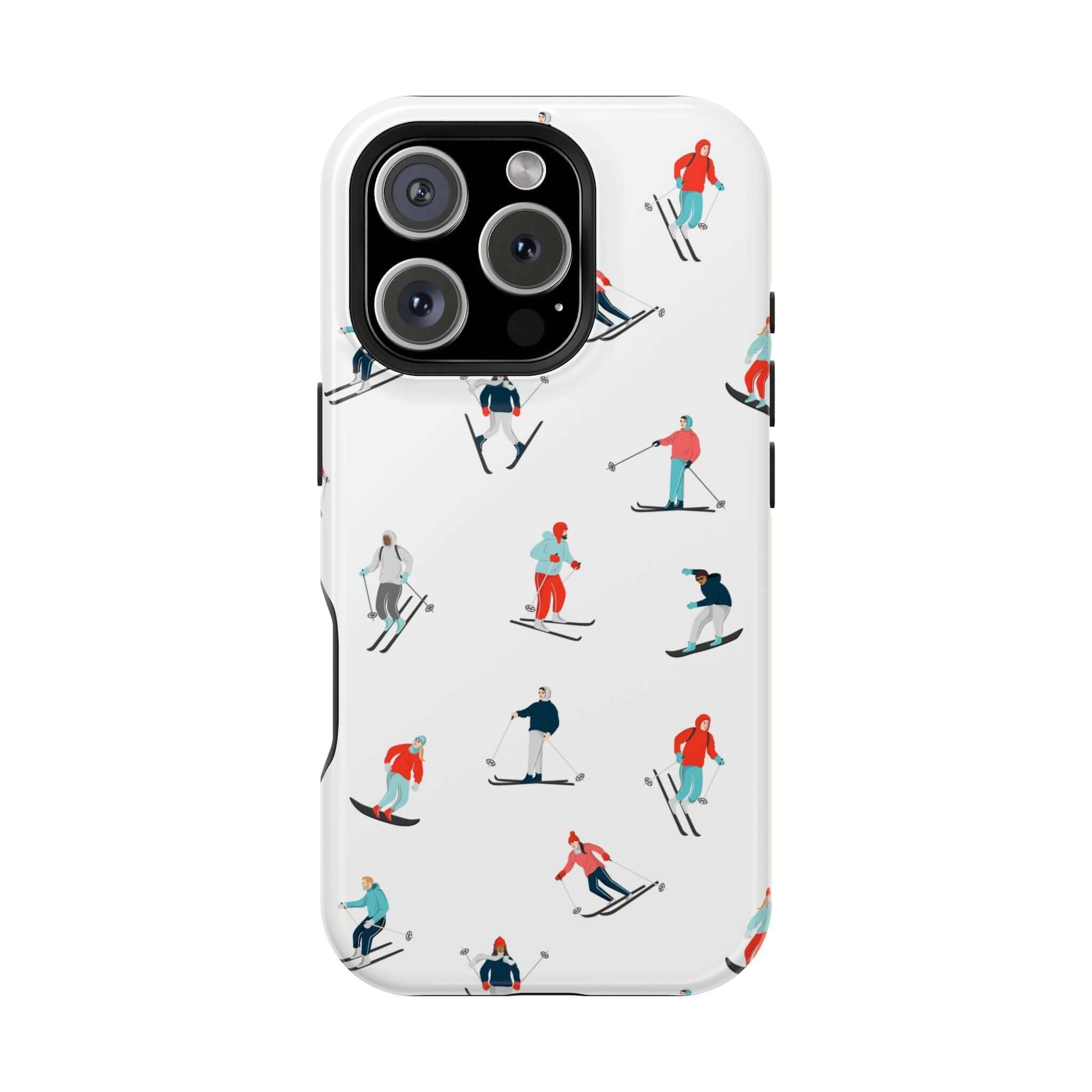 Cute phone cover featuring a fun skiing design, perfect for winter sports enthusiasts and MagSafe compatible.